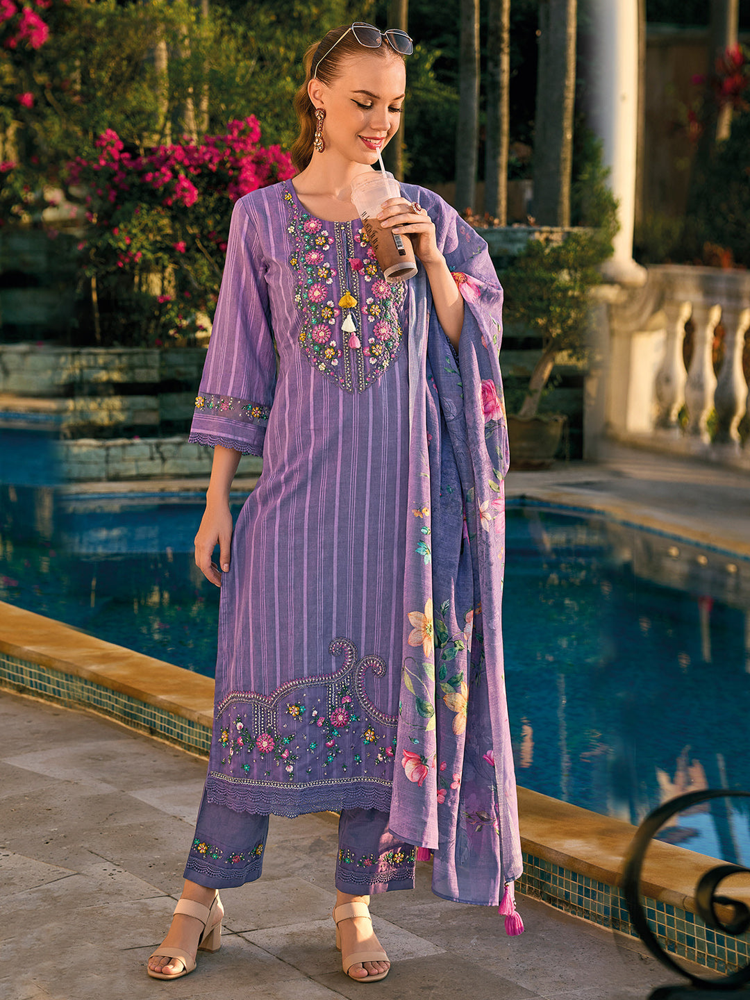 Women's Purple Pure Cotton Kurta Set - Taantav