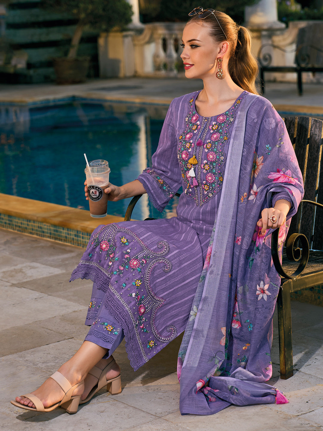 Women's Purple Pure Cotton Kurta Set - Taantav