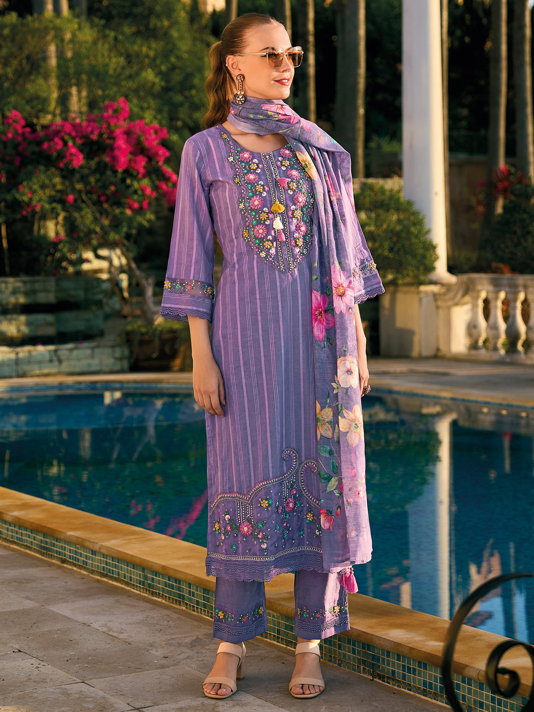 Women's Purple Pure Cotton Kurta Set - Taantav