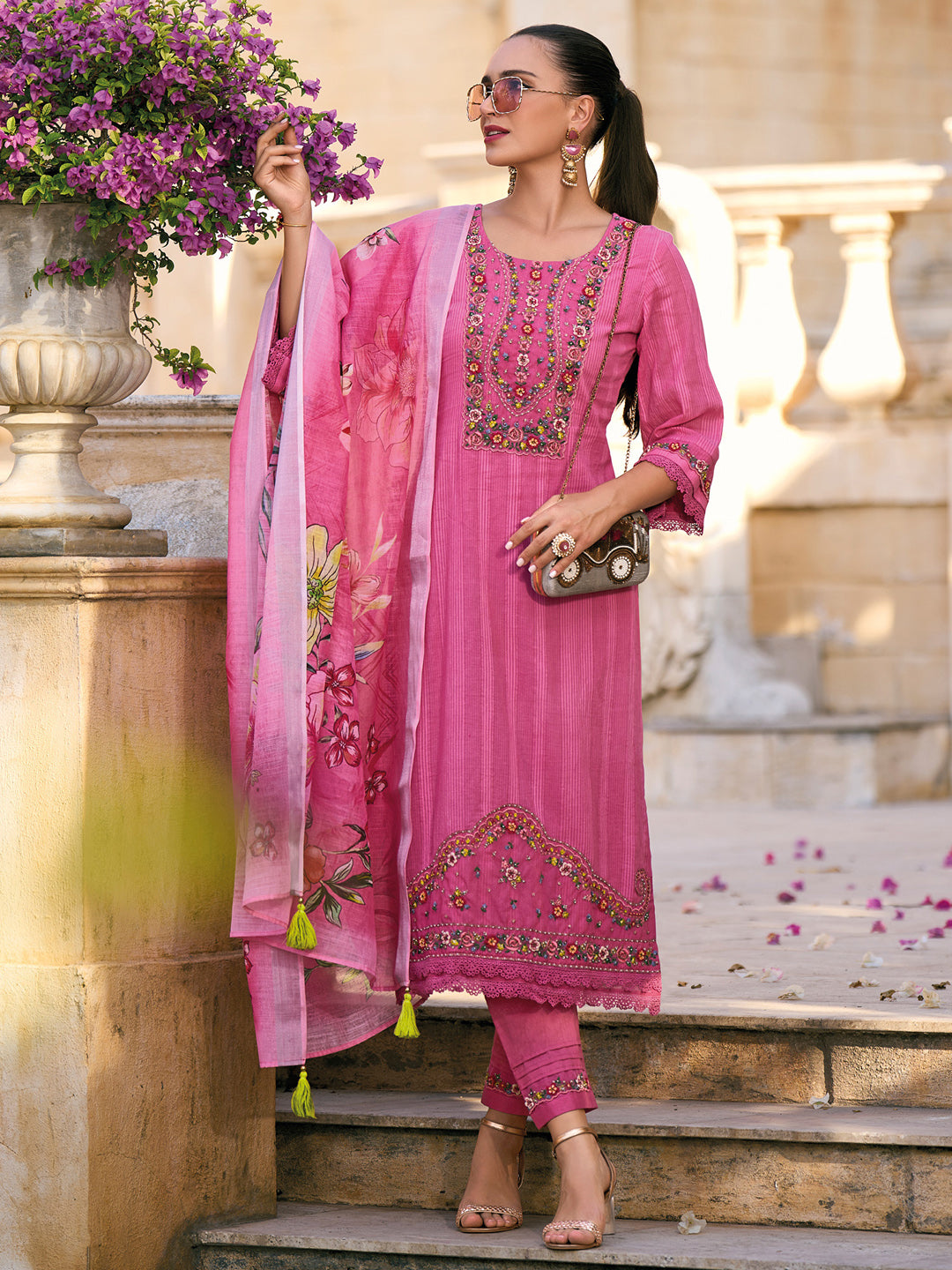 Women's Pink Pure Cotton Kurta Set - Taantav