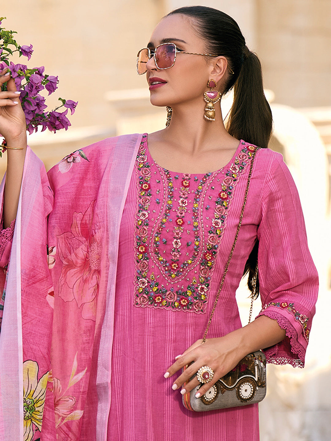 Women's Pink Pure Cotton Kurta Set - Taantav