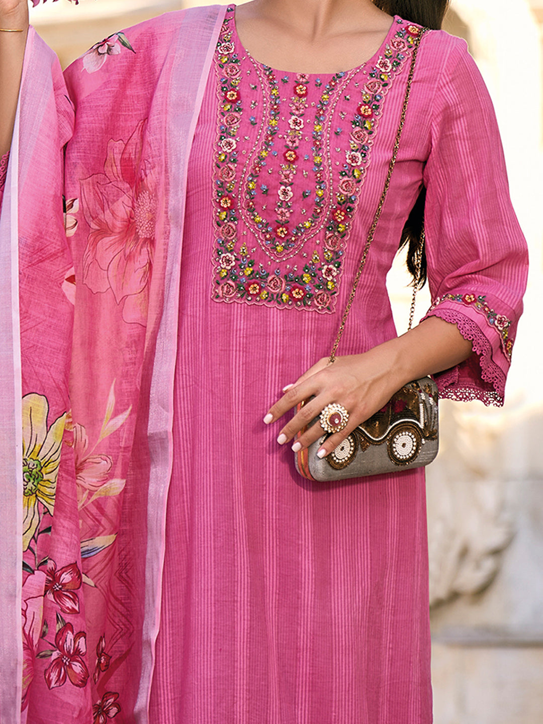 Women's Pink Pure Cotton Kurta Set - Taantav