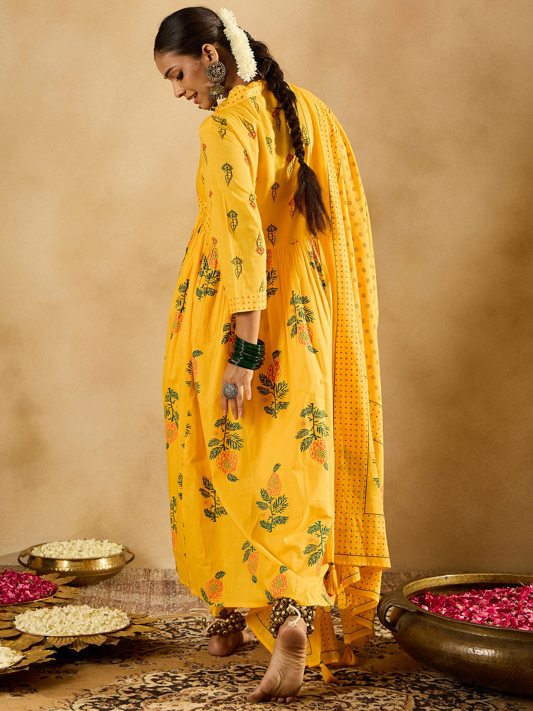 Women's Yellow Pure Cotton Kurta Set - Taantav