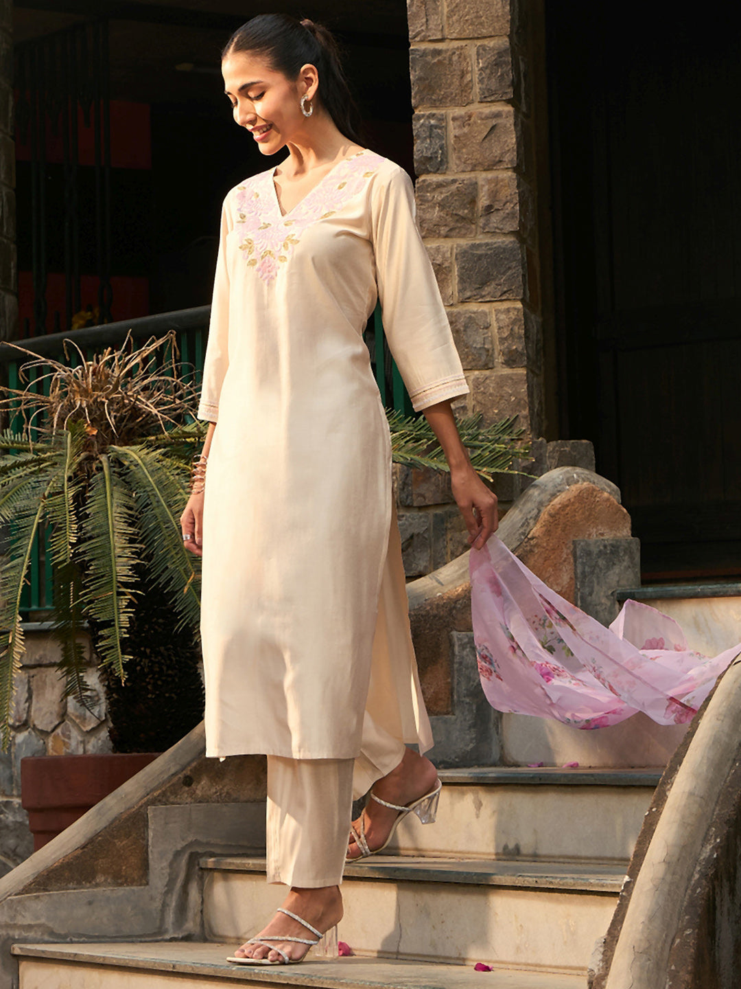 Women's Off White Liva Kurta Set - Taantav