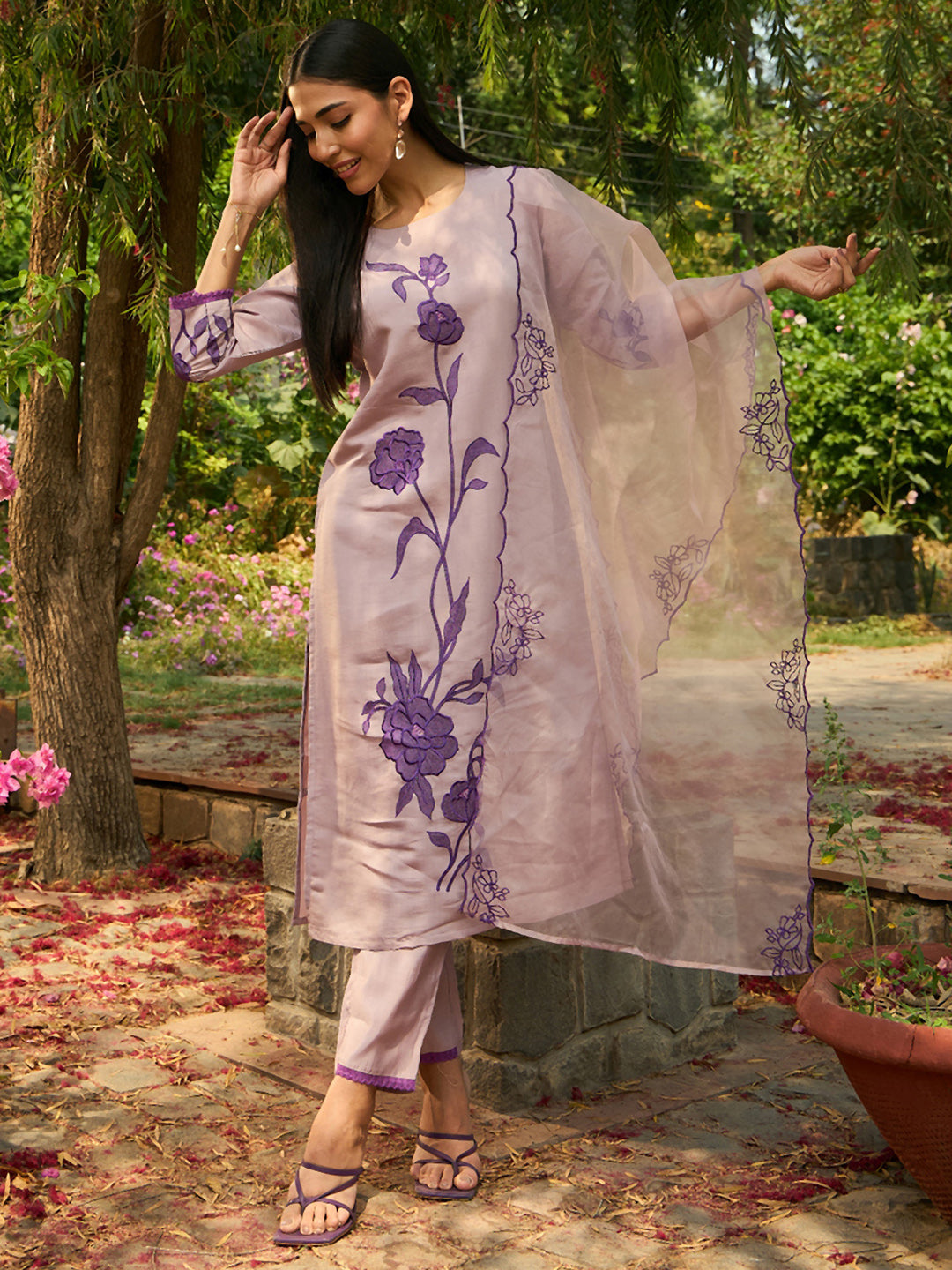 Women's Purple Silk Blend Kurta Set - Taantav