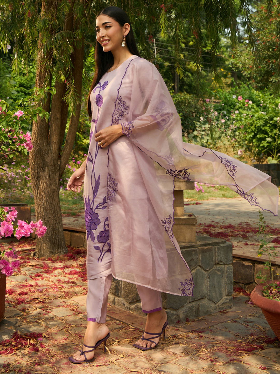 Women's Purple Silk Blend Kurta Set - Taantav