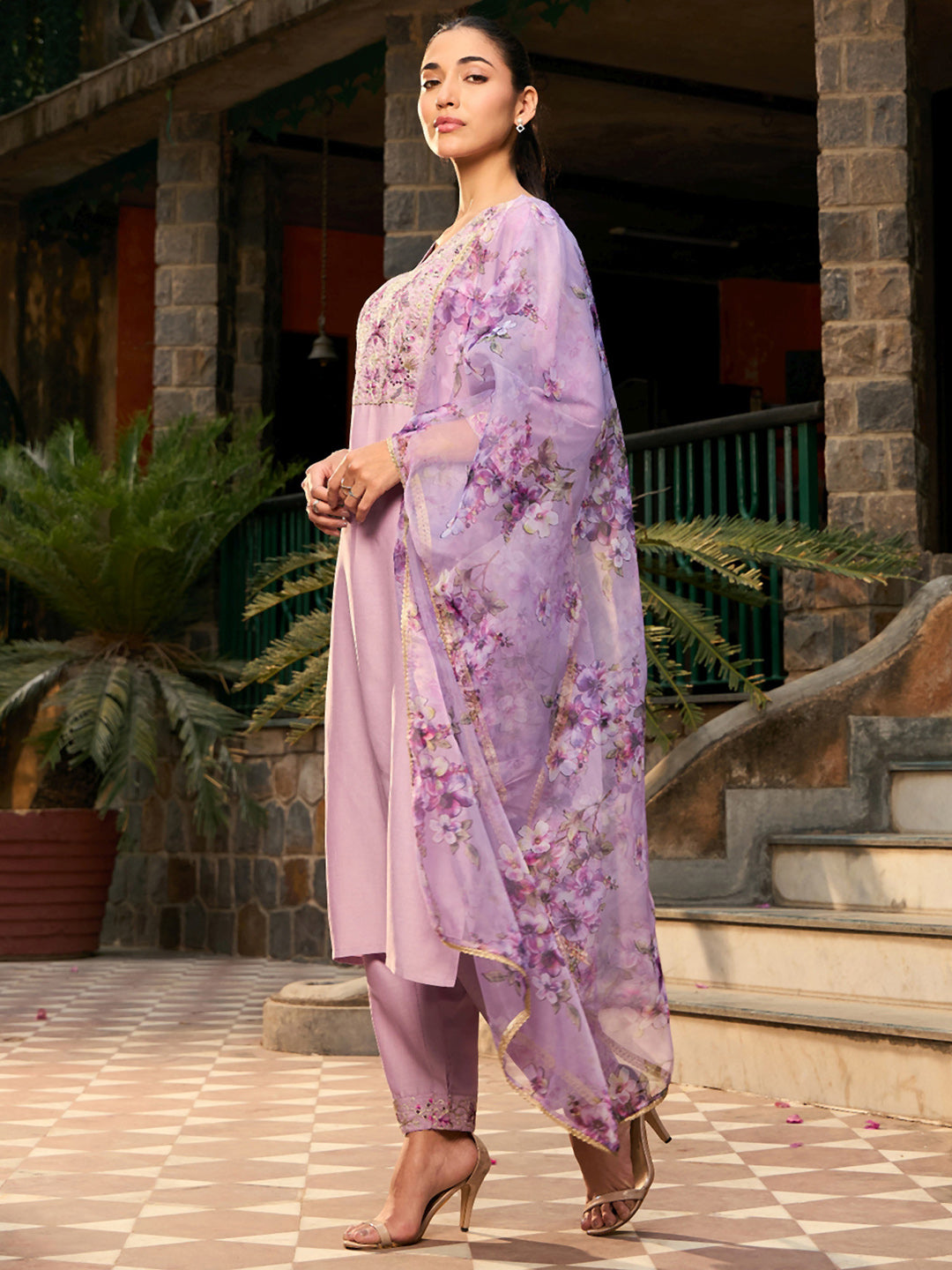 Women's Purple Silk Blend Kurta Set - Taantav