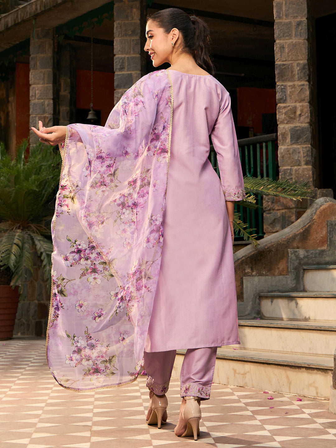 Women's Purple Silk Blend Kurta Set - Taantav