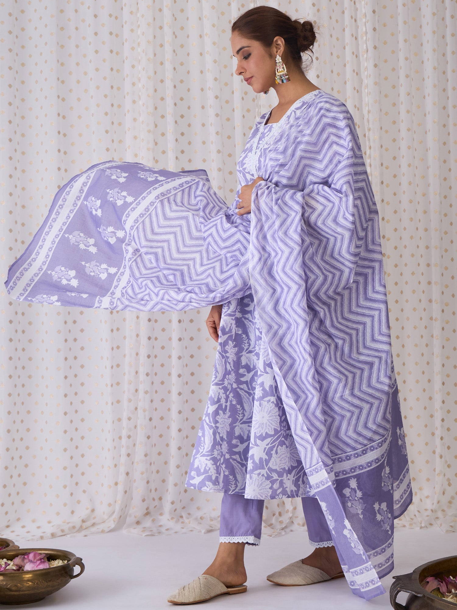 Women's Lavender Pure Cotton Kurta Set - Taantav