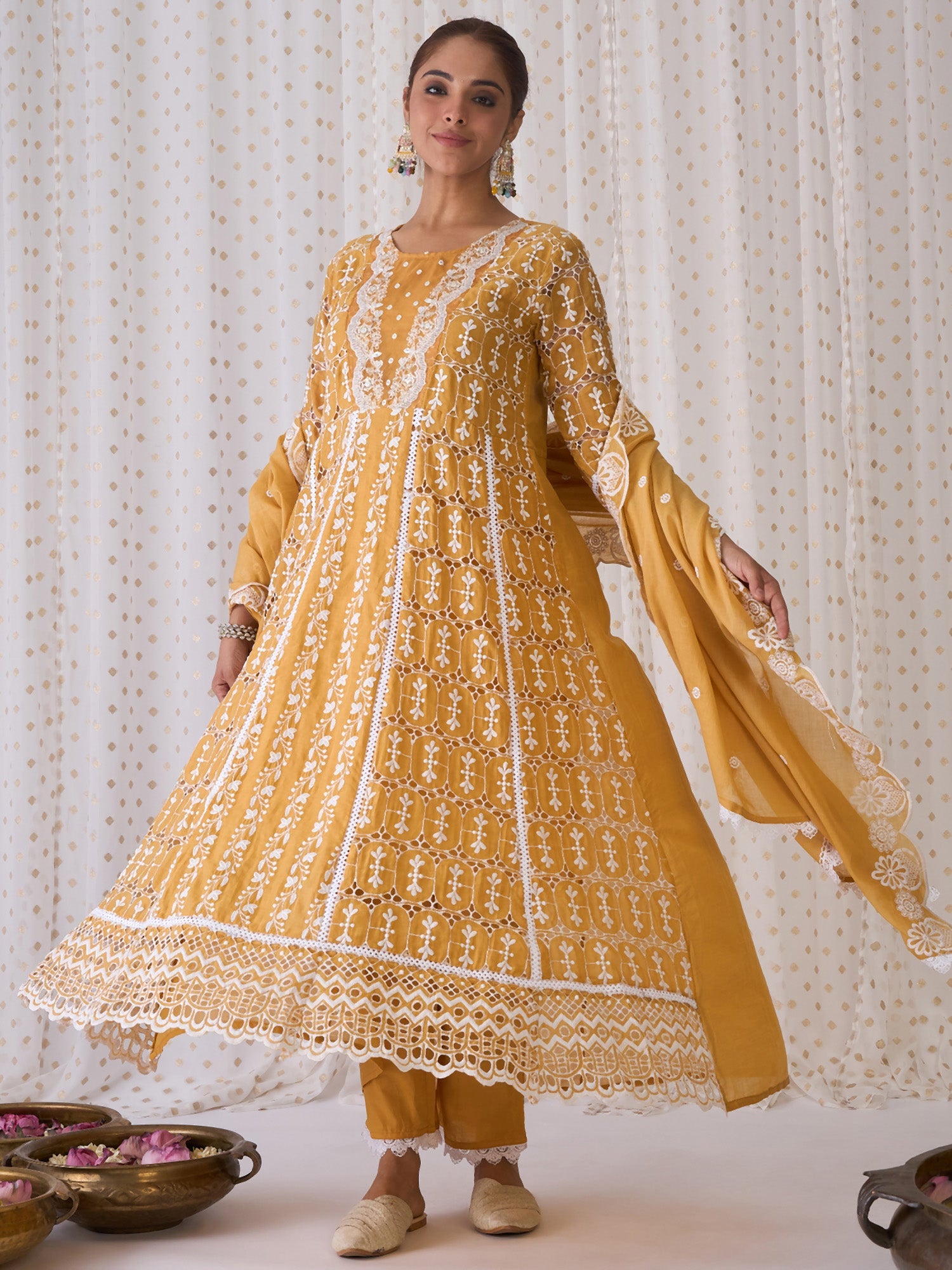 Women's Yellow Pure Cotton Kurta Set - Taantav