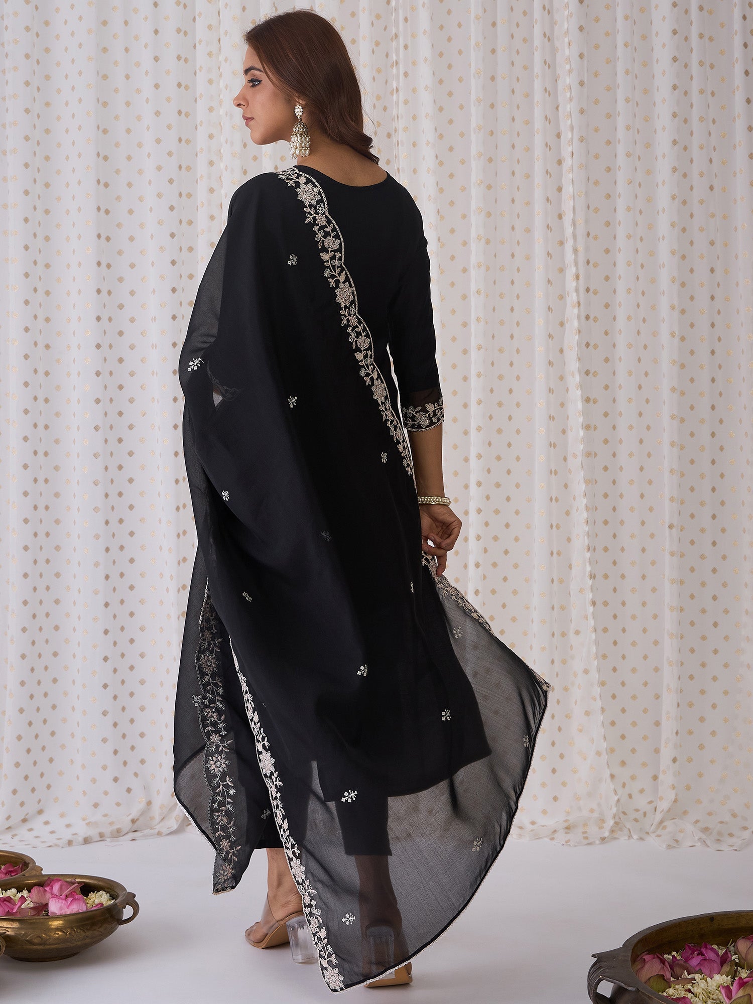 Women's Black Liva Kurta Set - Taantav