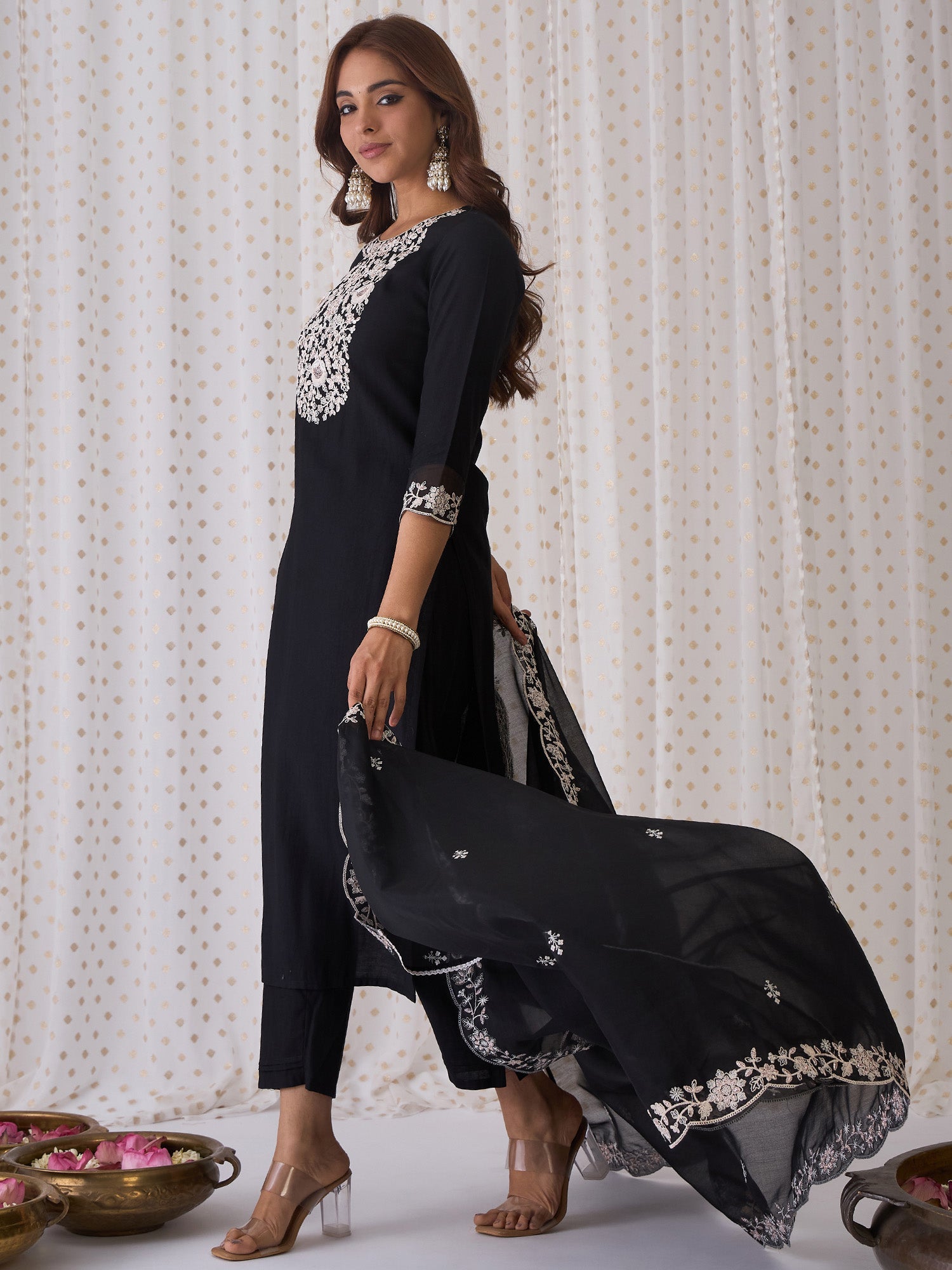 Women's Black Liva Kurta Set - Taantav