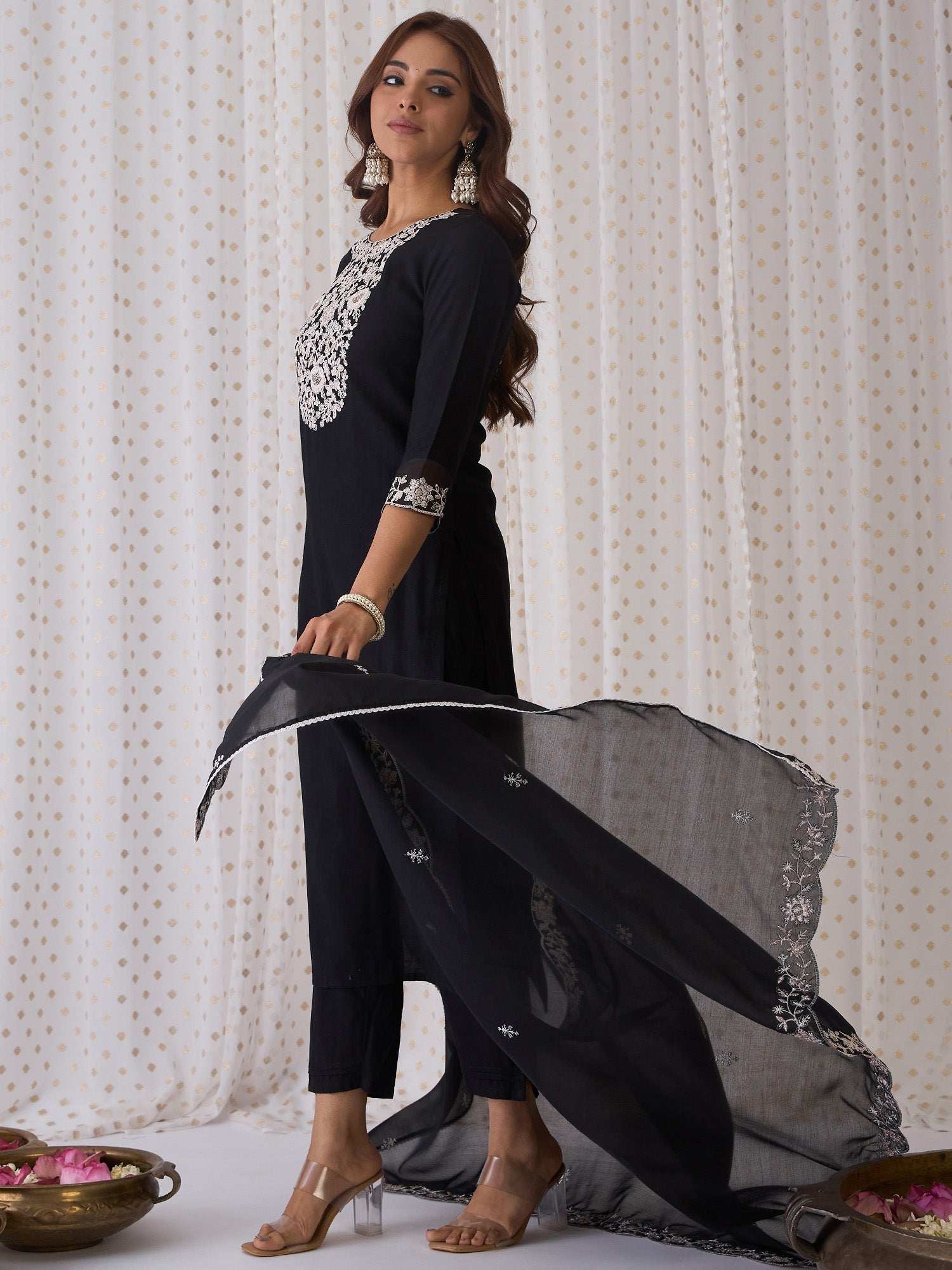 Women's Black Liva Kurta Set - Taantav