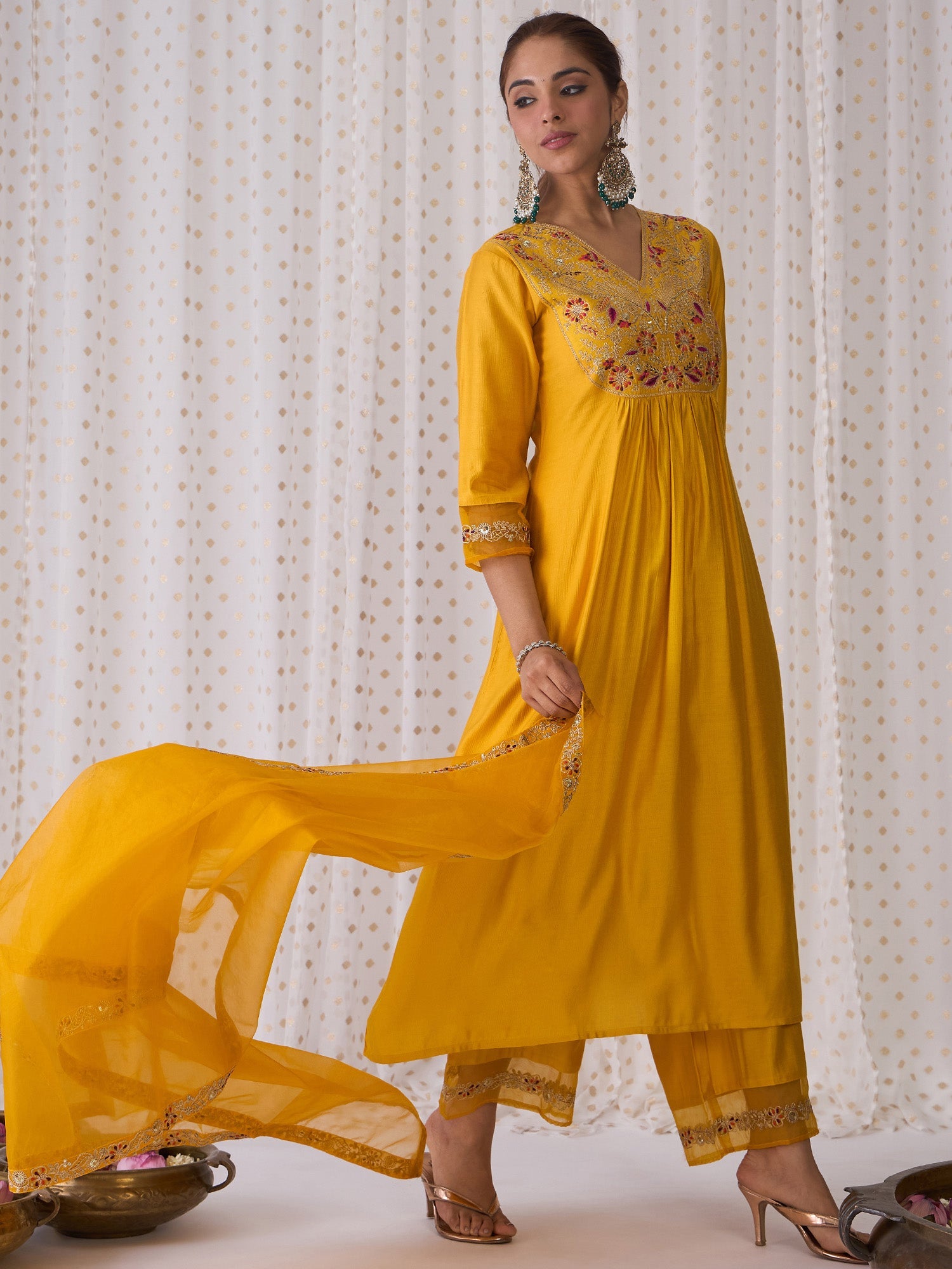 Women's Yellow Liva Kurta Set - Taantav