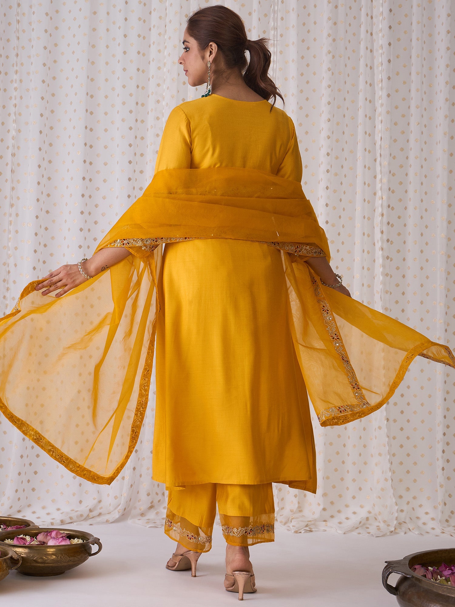 Women's Yellow Liva Kurta Set - Taantav