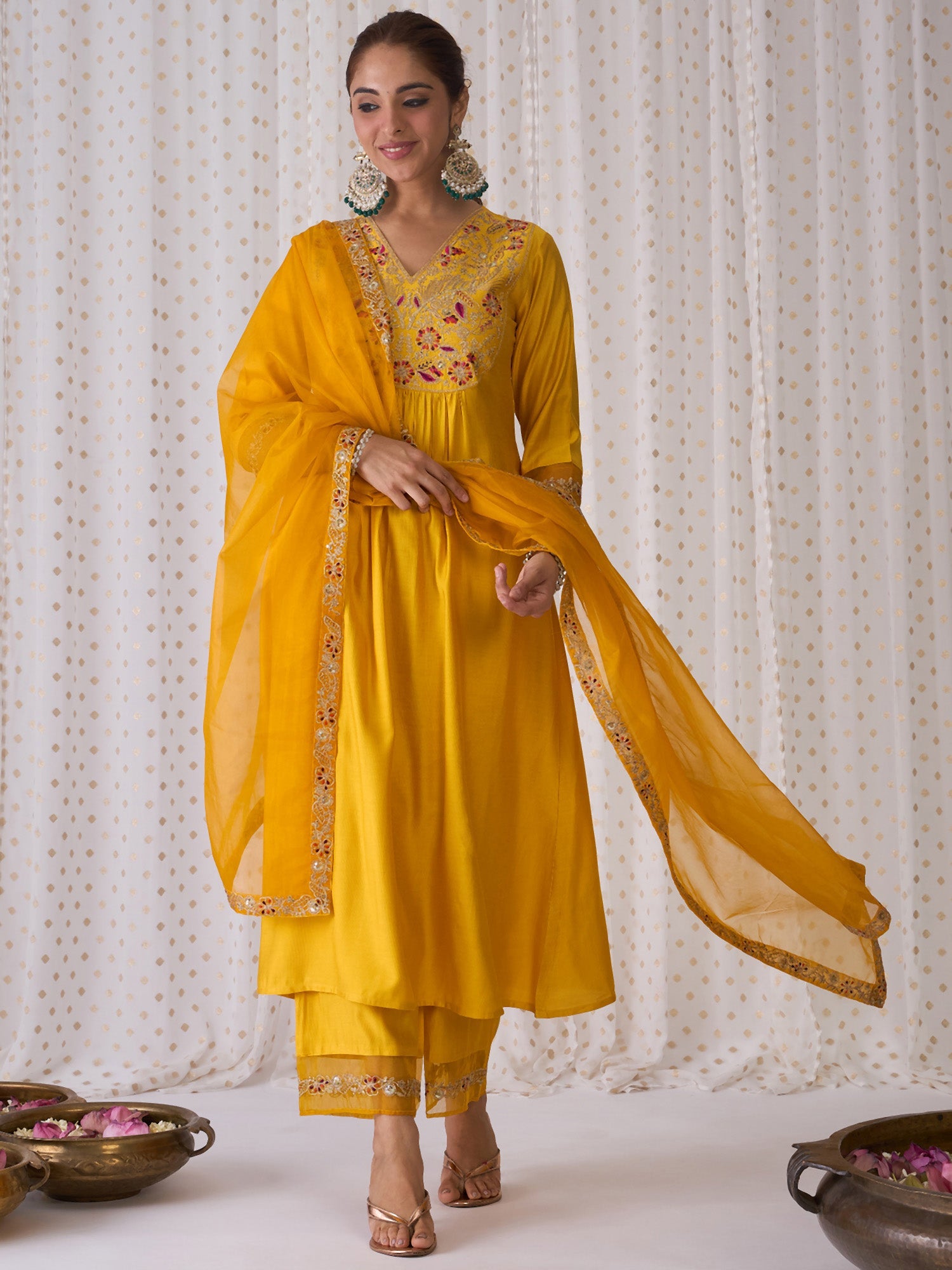 Women's Yellow Liva Kurta Set - Taantav