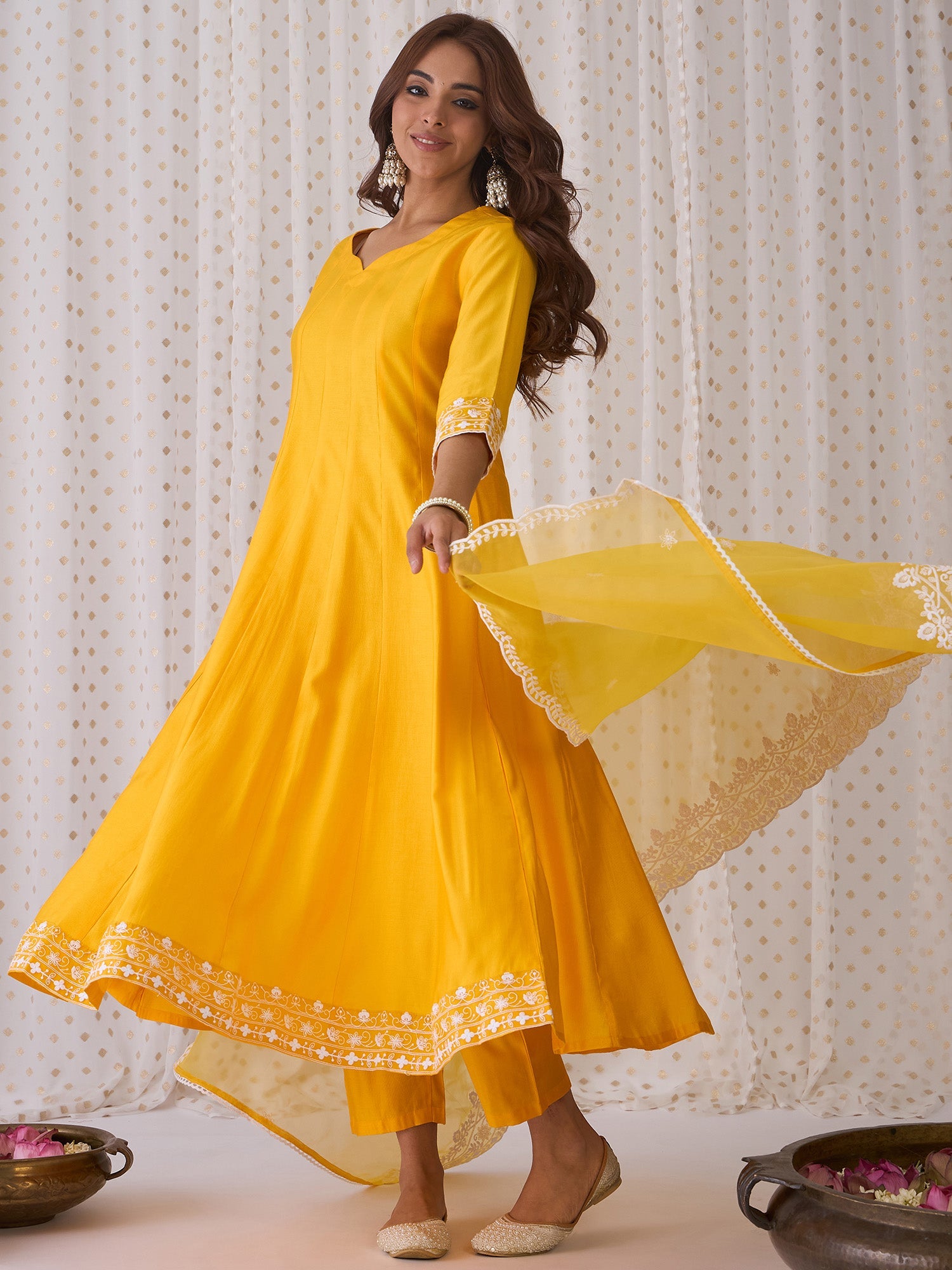 Women's Yellow Liva Kurta Set - Taantav