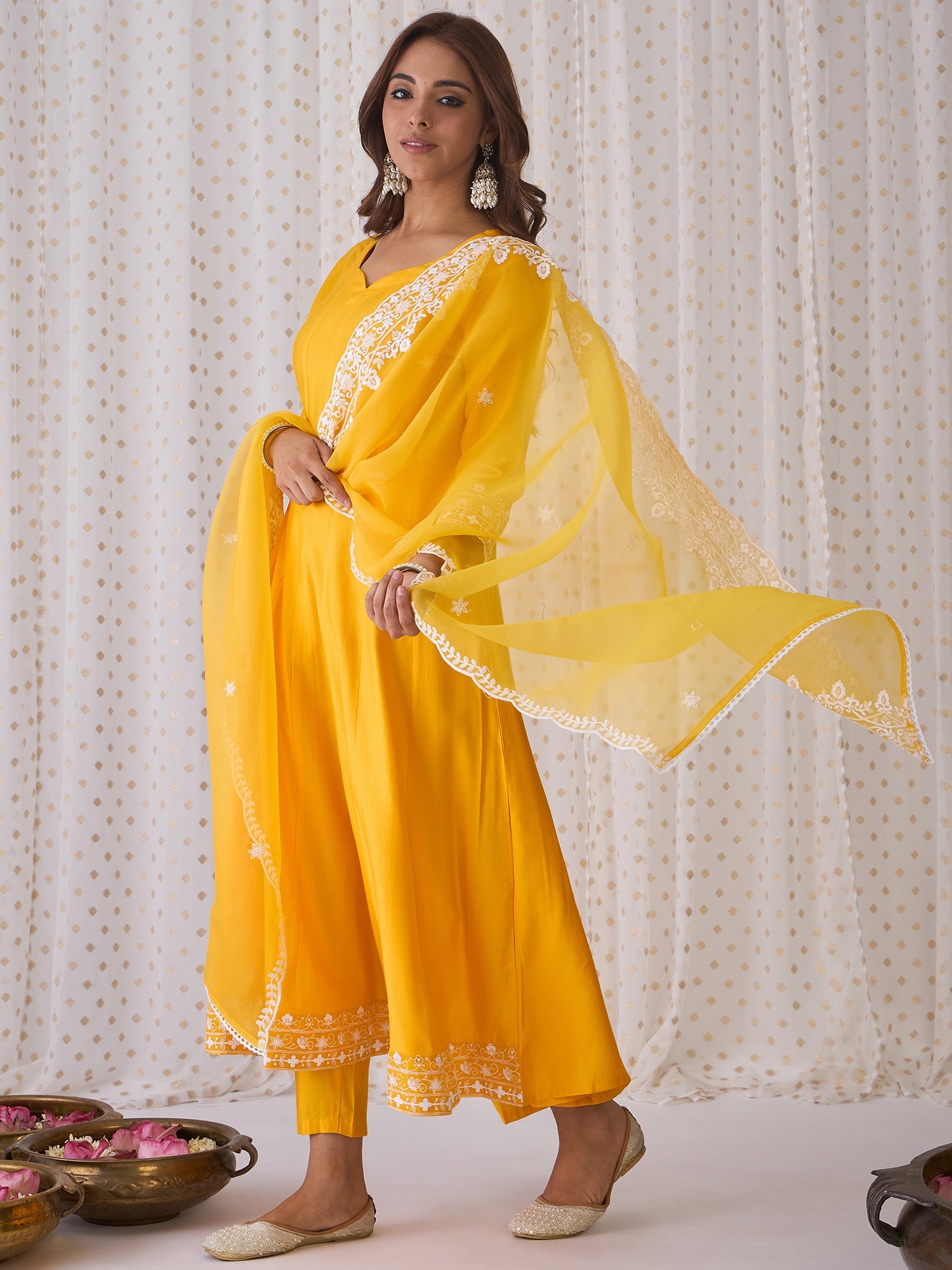 Women's Yellow Liva Kurta Set - Taantav