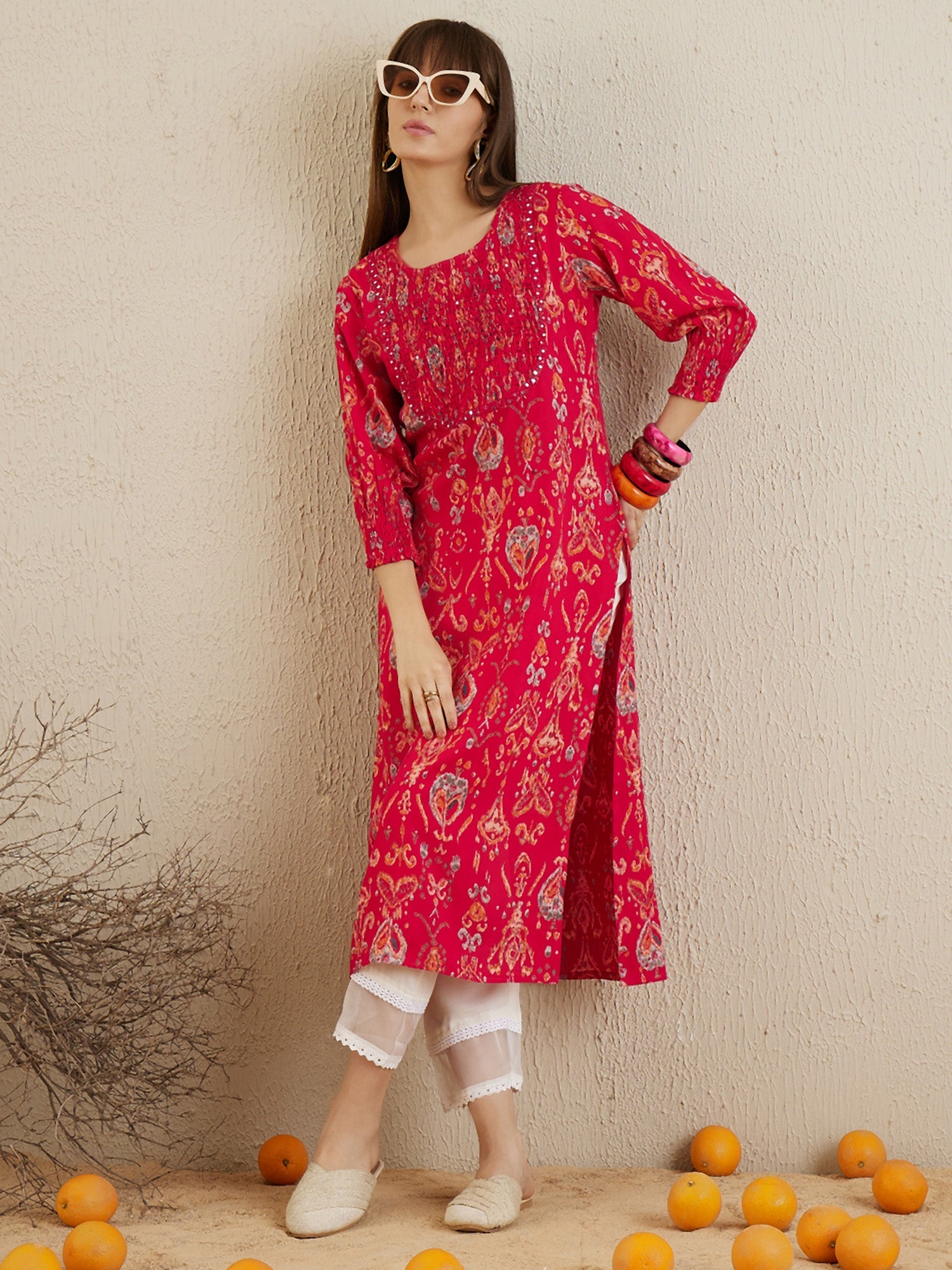 Women's Magenta Blended Kurta - Taantav