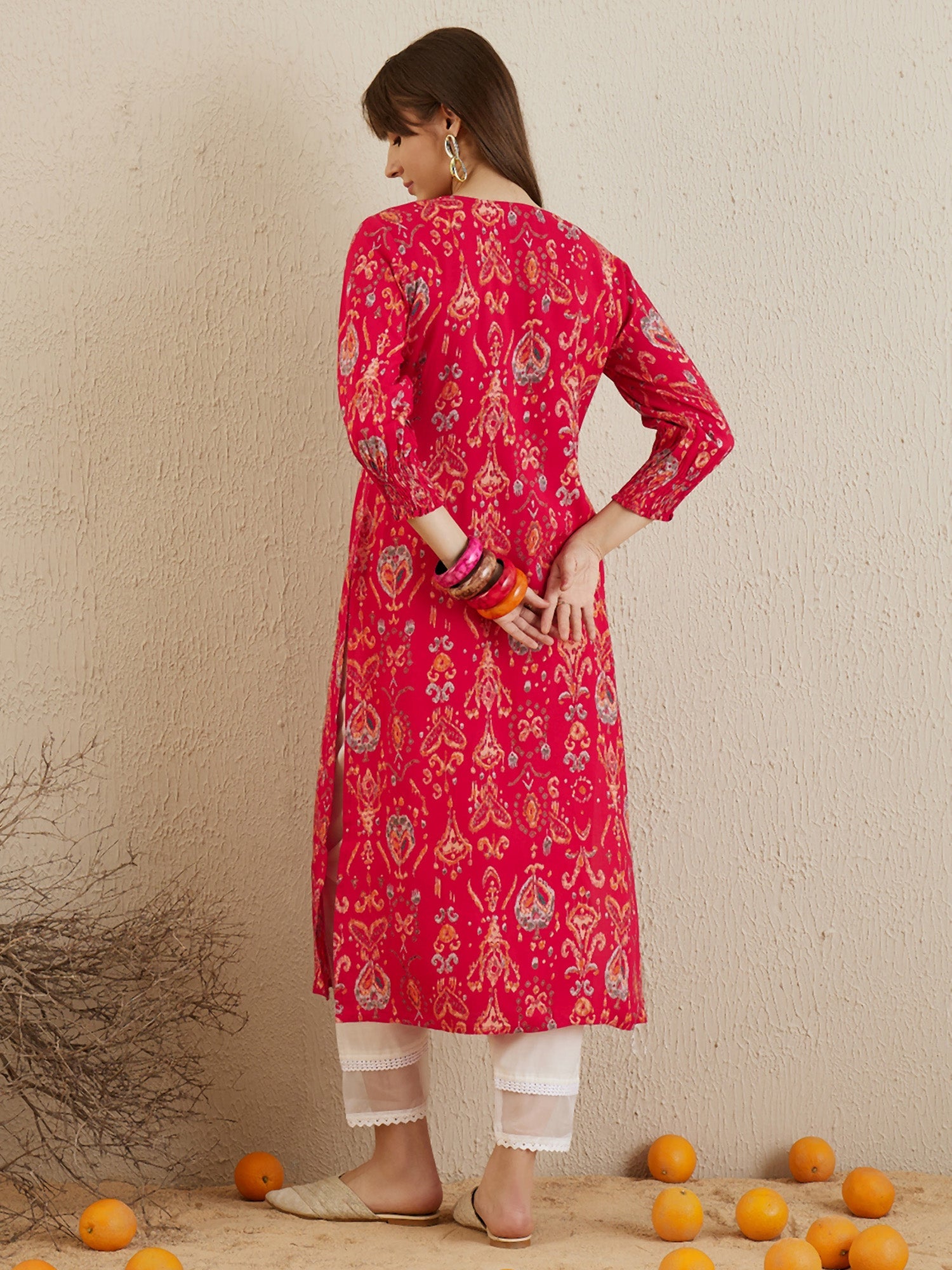 Women's Magenta Blended Kurta - Taantav