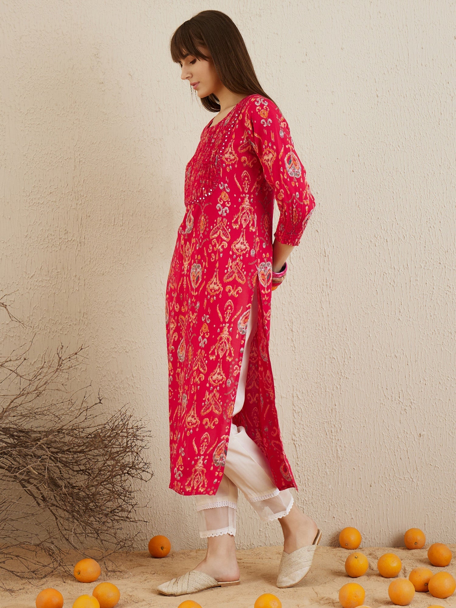 Women's Magenta Blended Kurta - Taantav