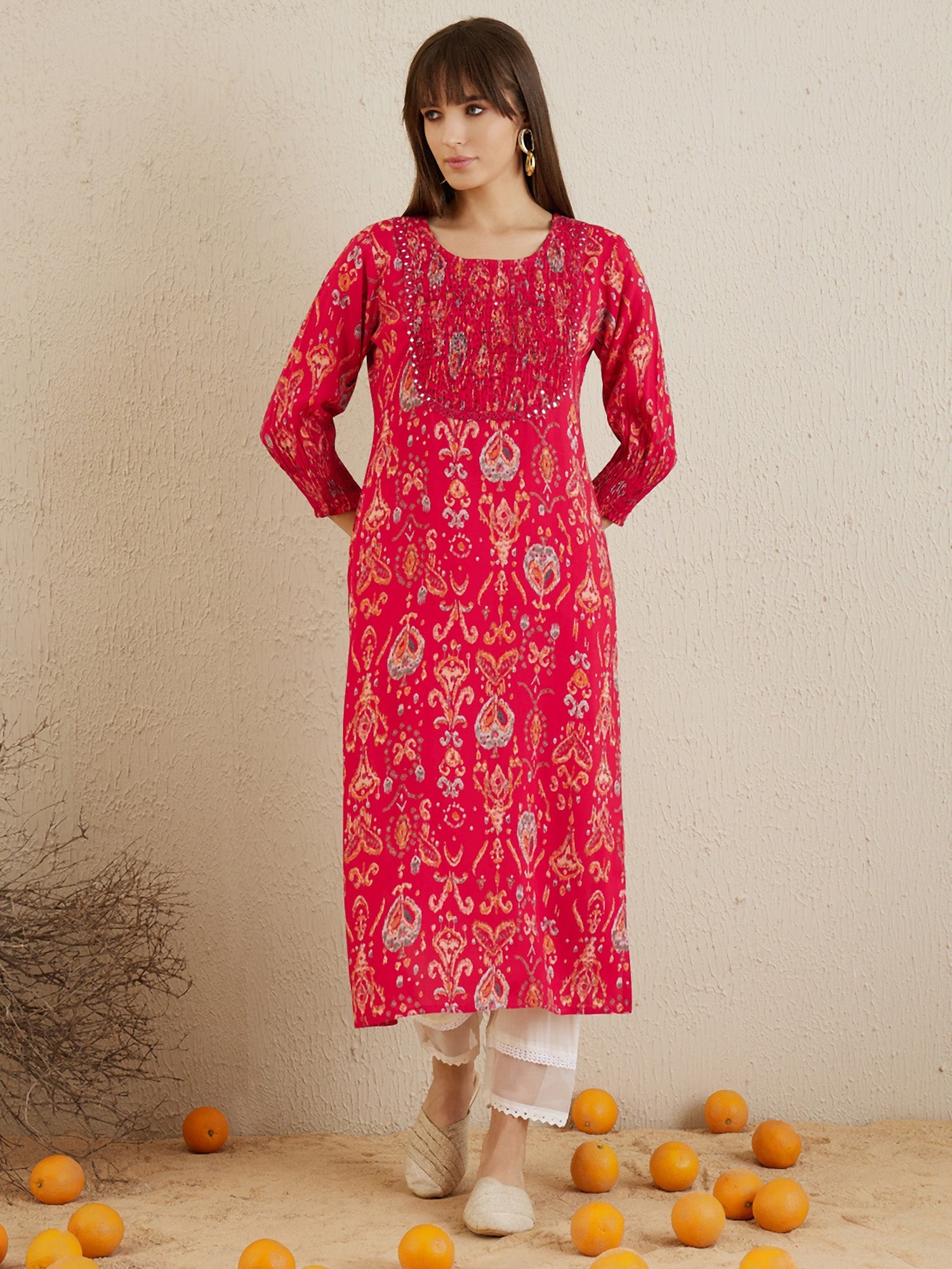 Women's Magenta Blended Kurta - Taantav