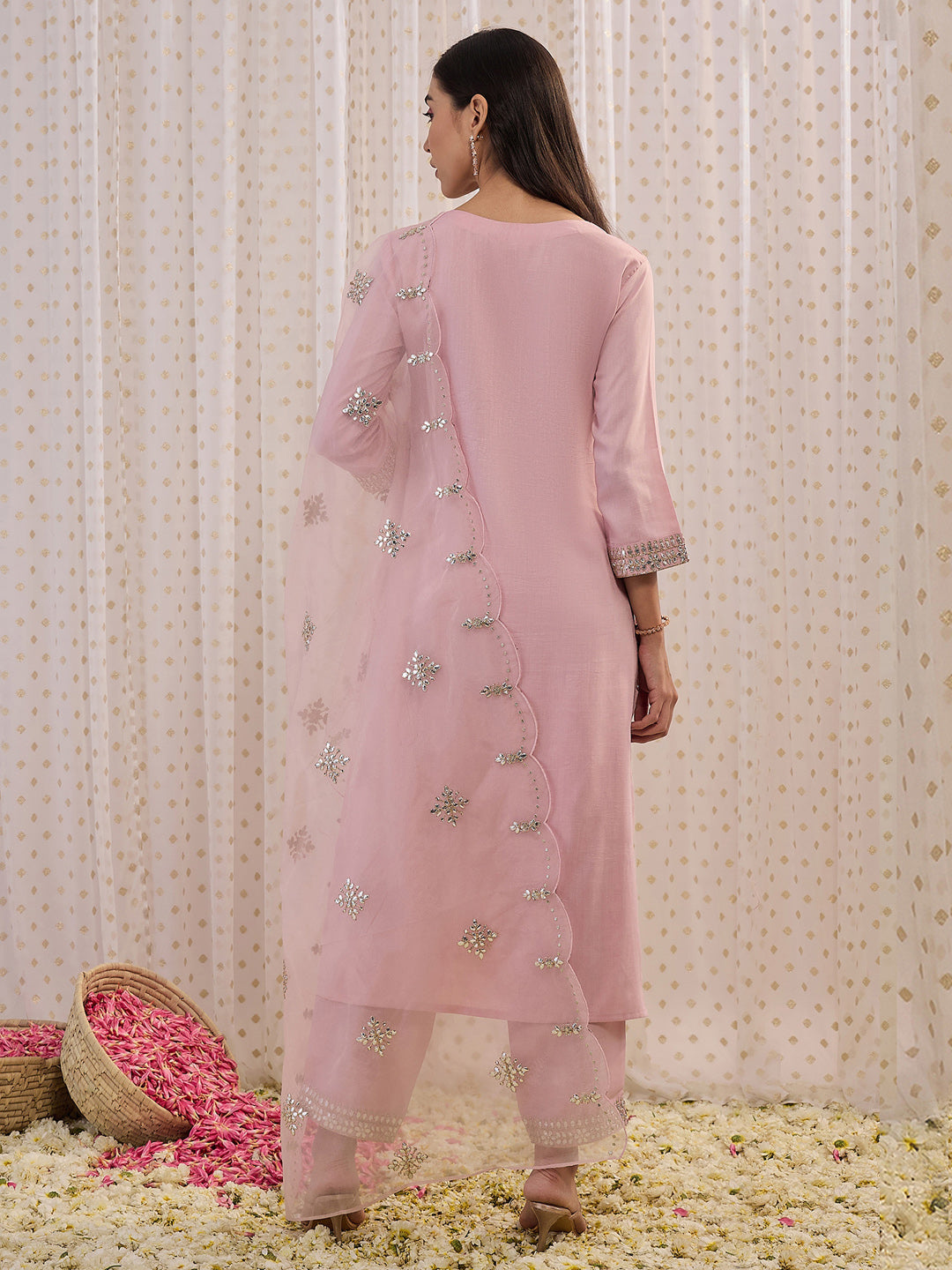 Women's Pink Silk Blend Kurta Set - Taantav