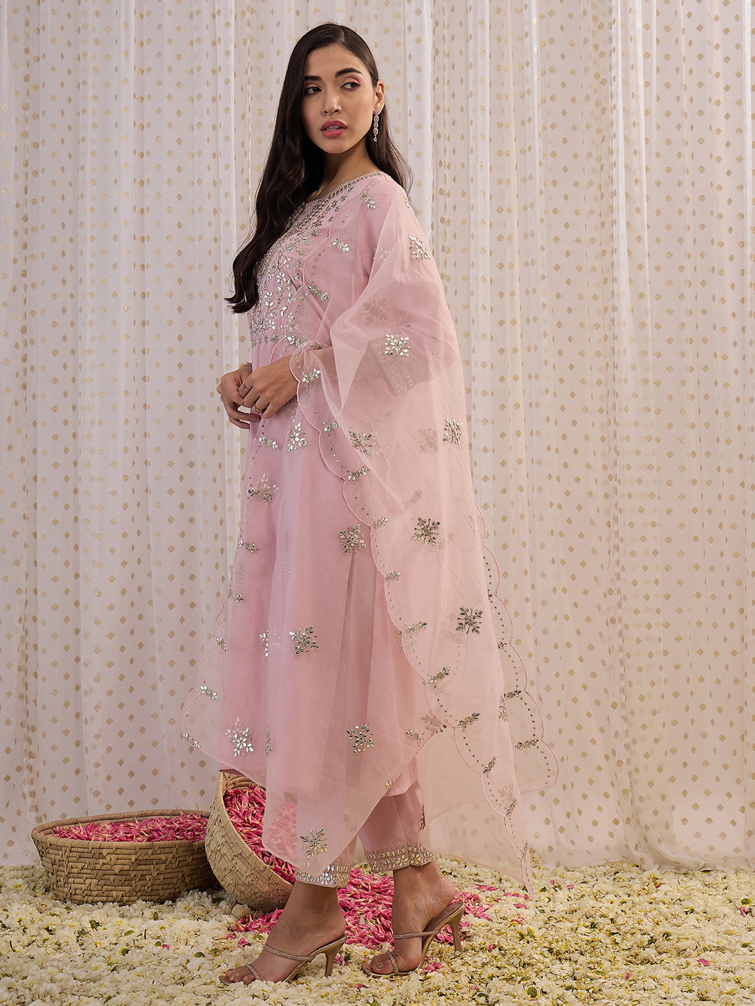 Women's Pink Silk Blend Kurta Set - Taantav