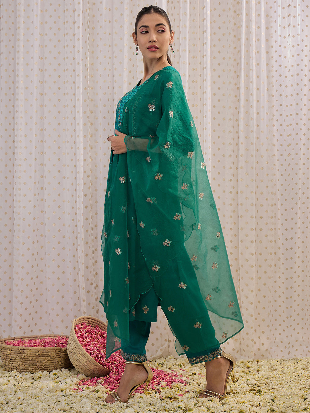 Women's Teal Silk Blend Kurta Set - Taantav