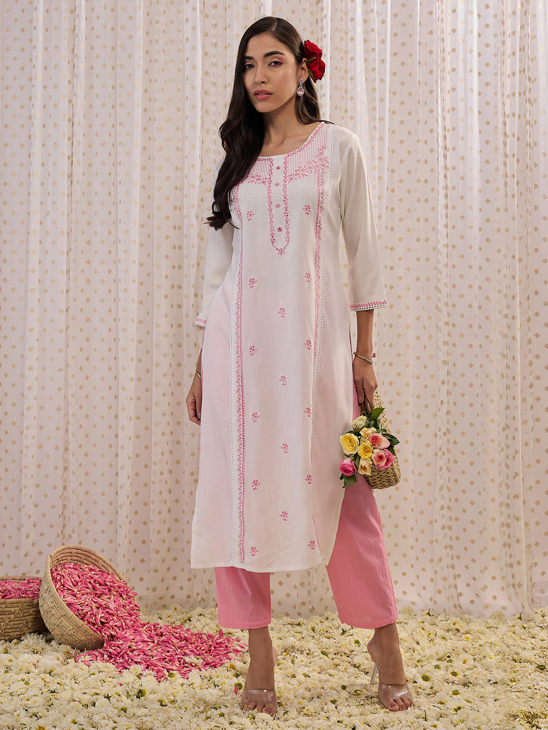 Women's White Viscose Rayon Kurta - Taantav