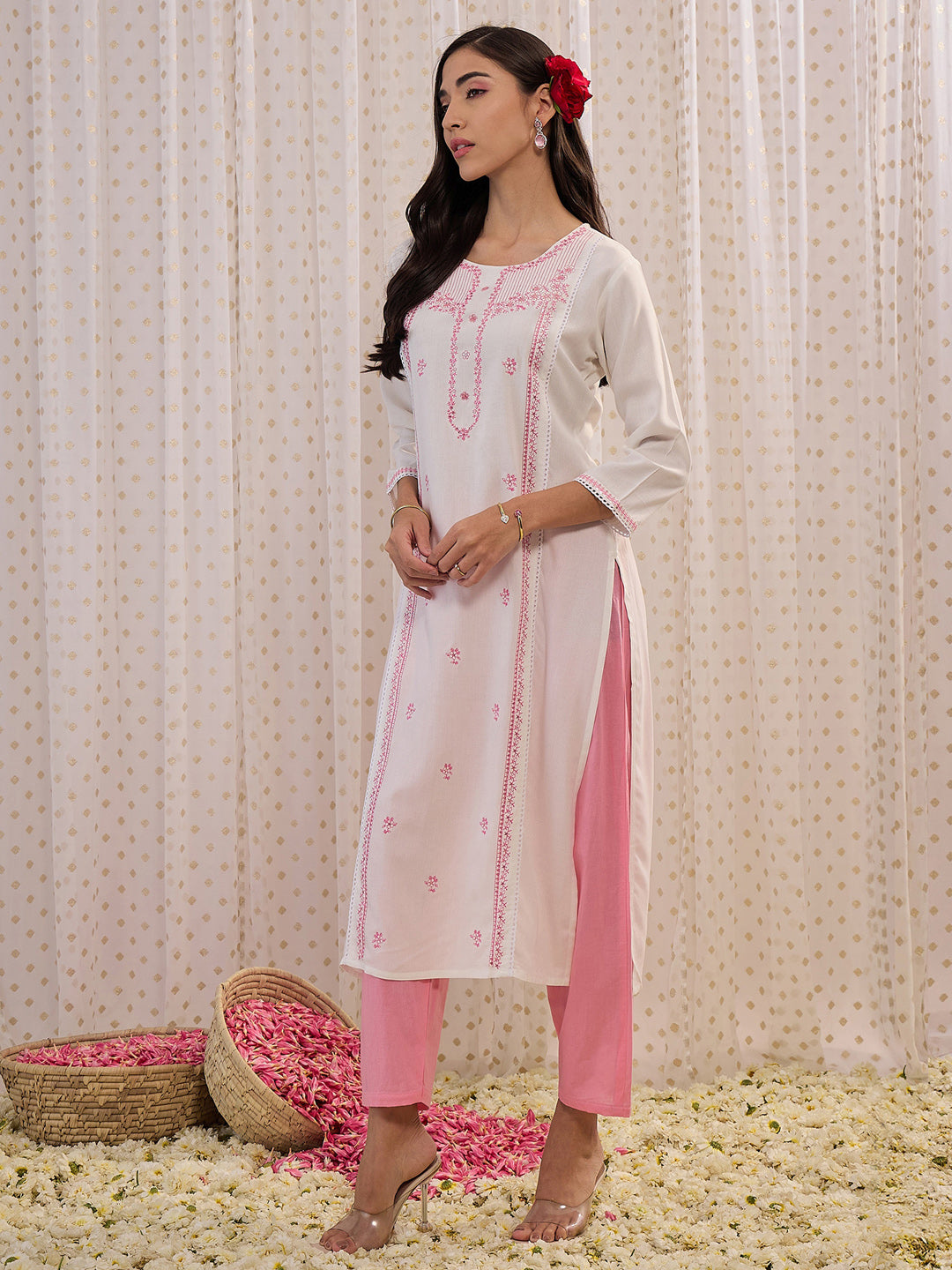 Women's White Viscose Rayon Kurta - Taantav