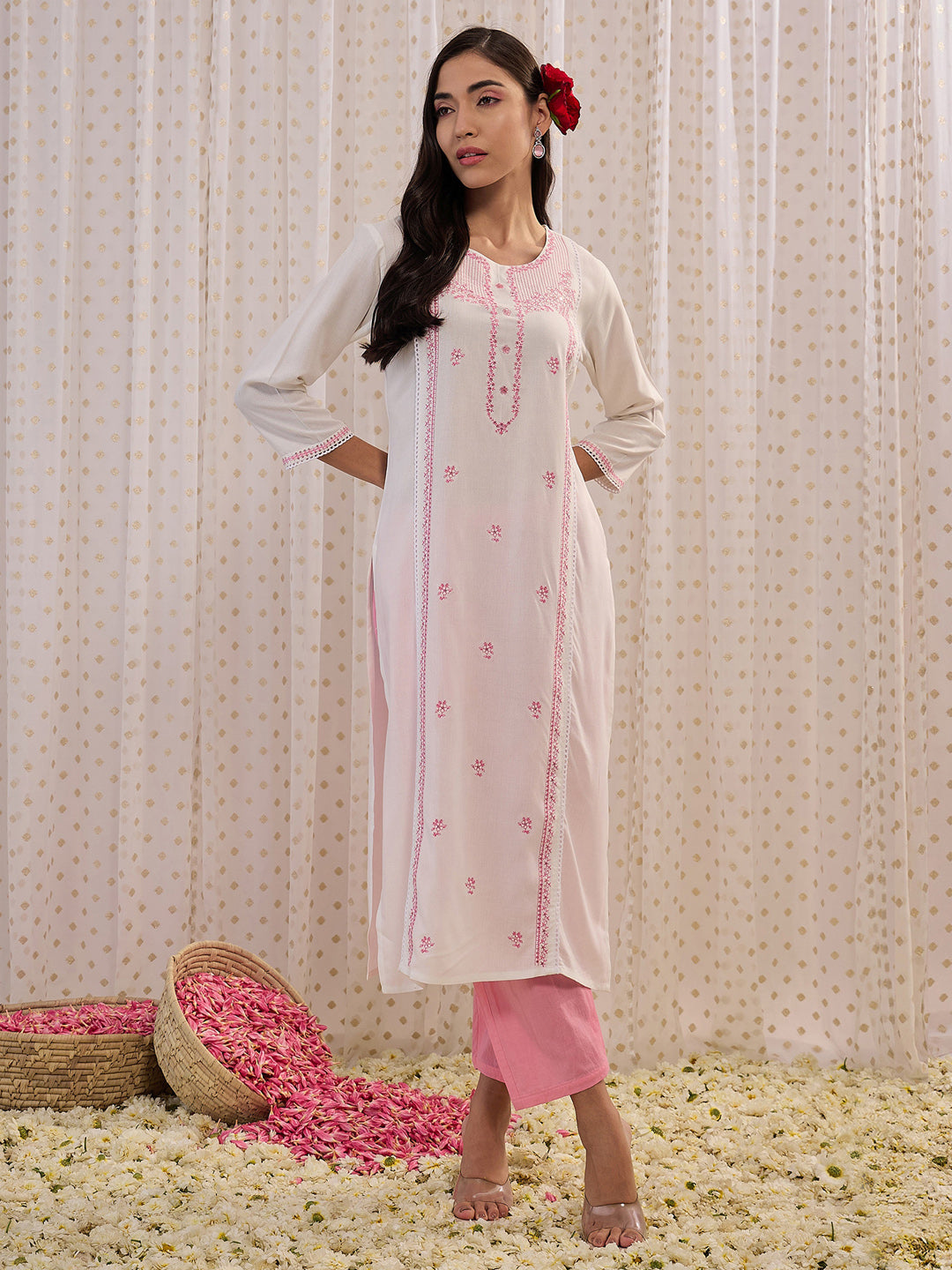 Women's White Viscose Rayon Kurta - Taantav