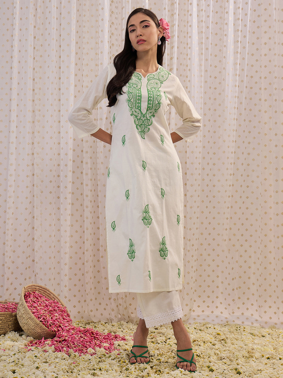 Women's White Cotton Kurta - Taantav