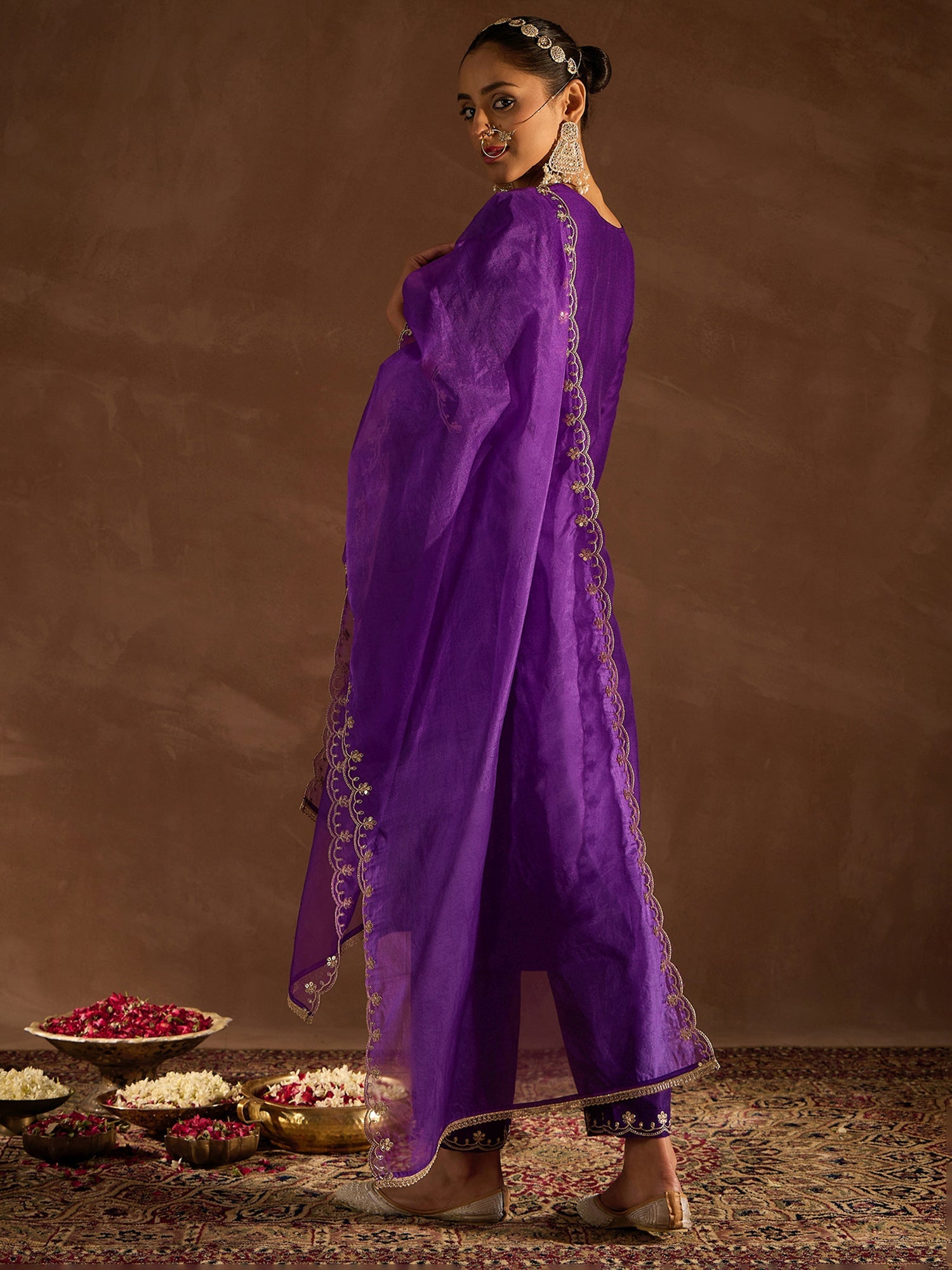 Women's Purple Silk Blend Kurta Set - Taantav