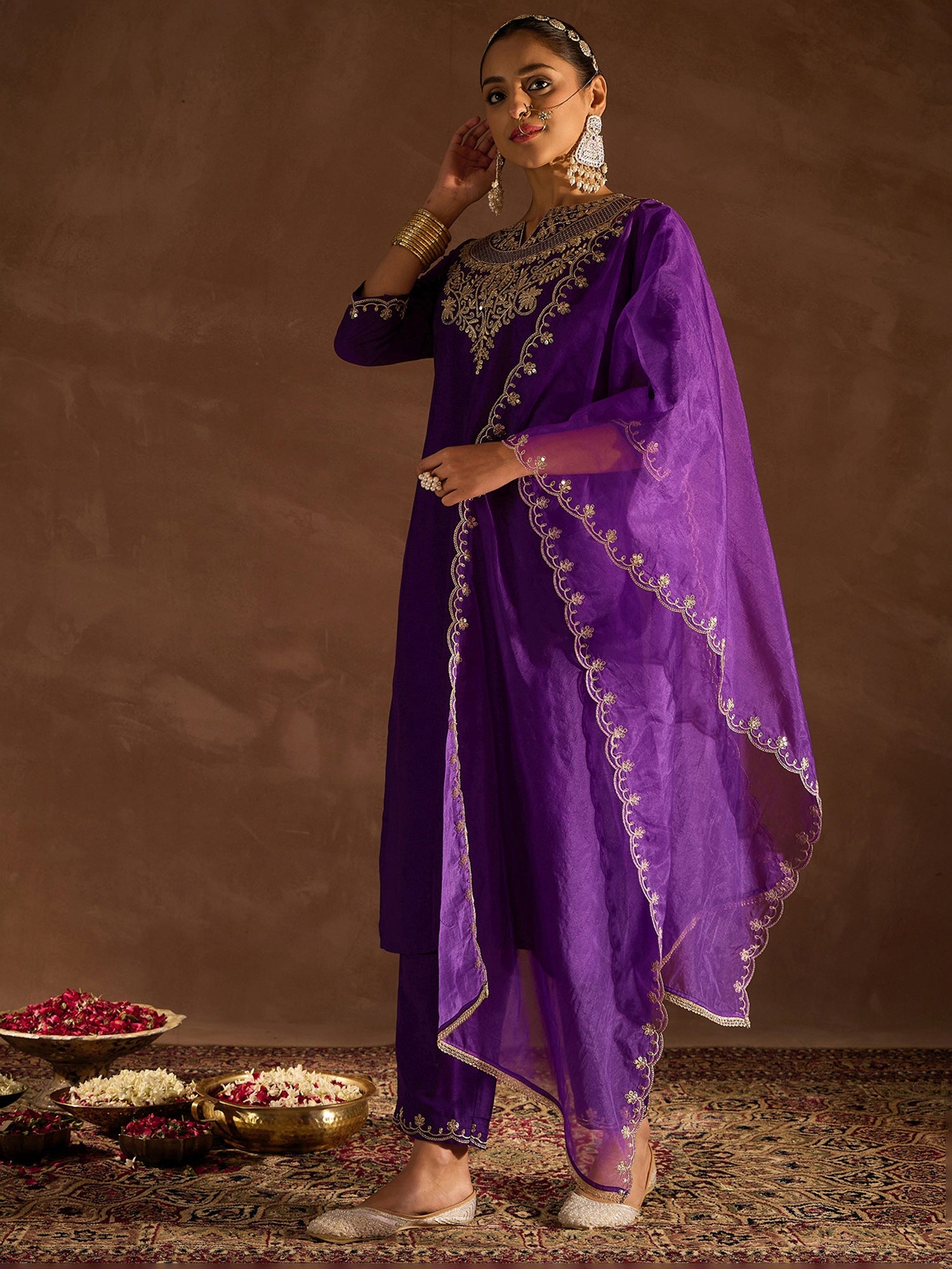 Women's Purple Silk Blend Kurta Set - Taantav