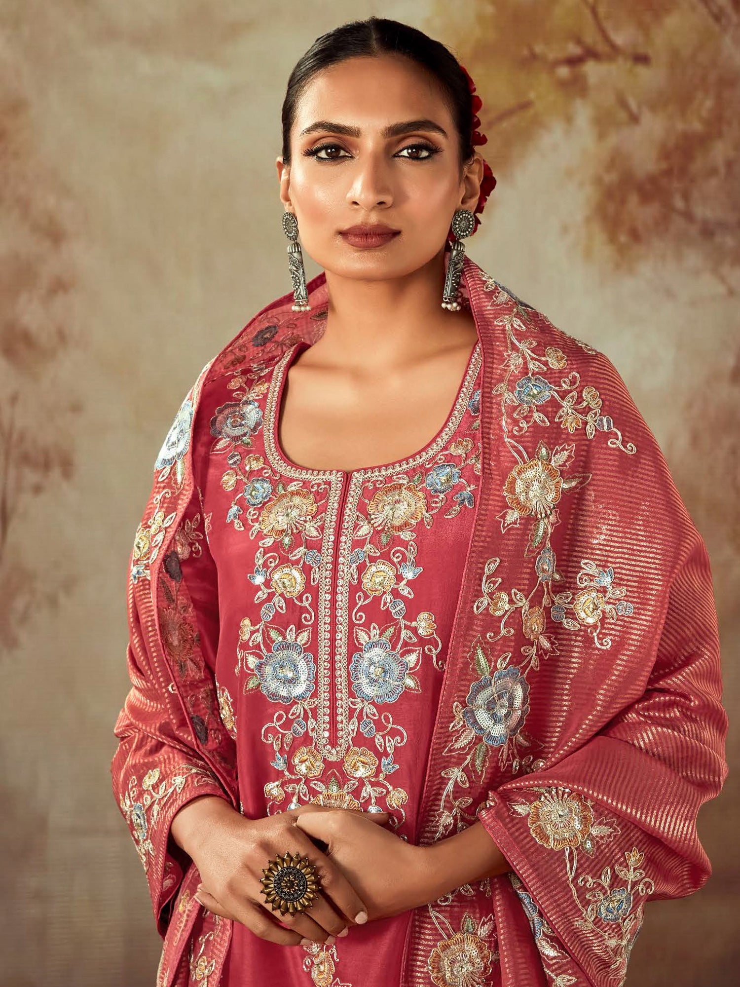 Women's Rust Silk Blend Kurta Set - Taantav