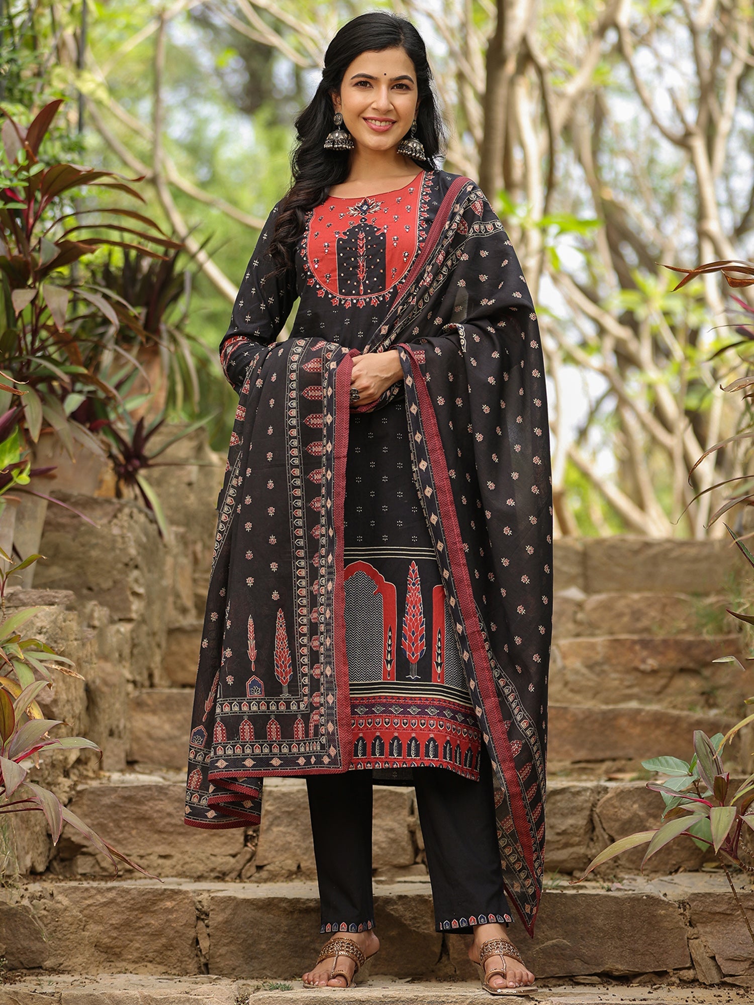 Women's Black Pure Cotton Kurta Set - Taantav