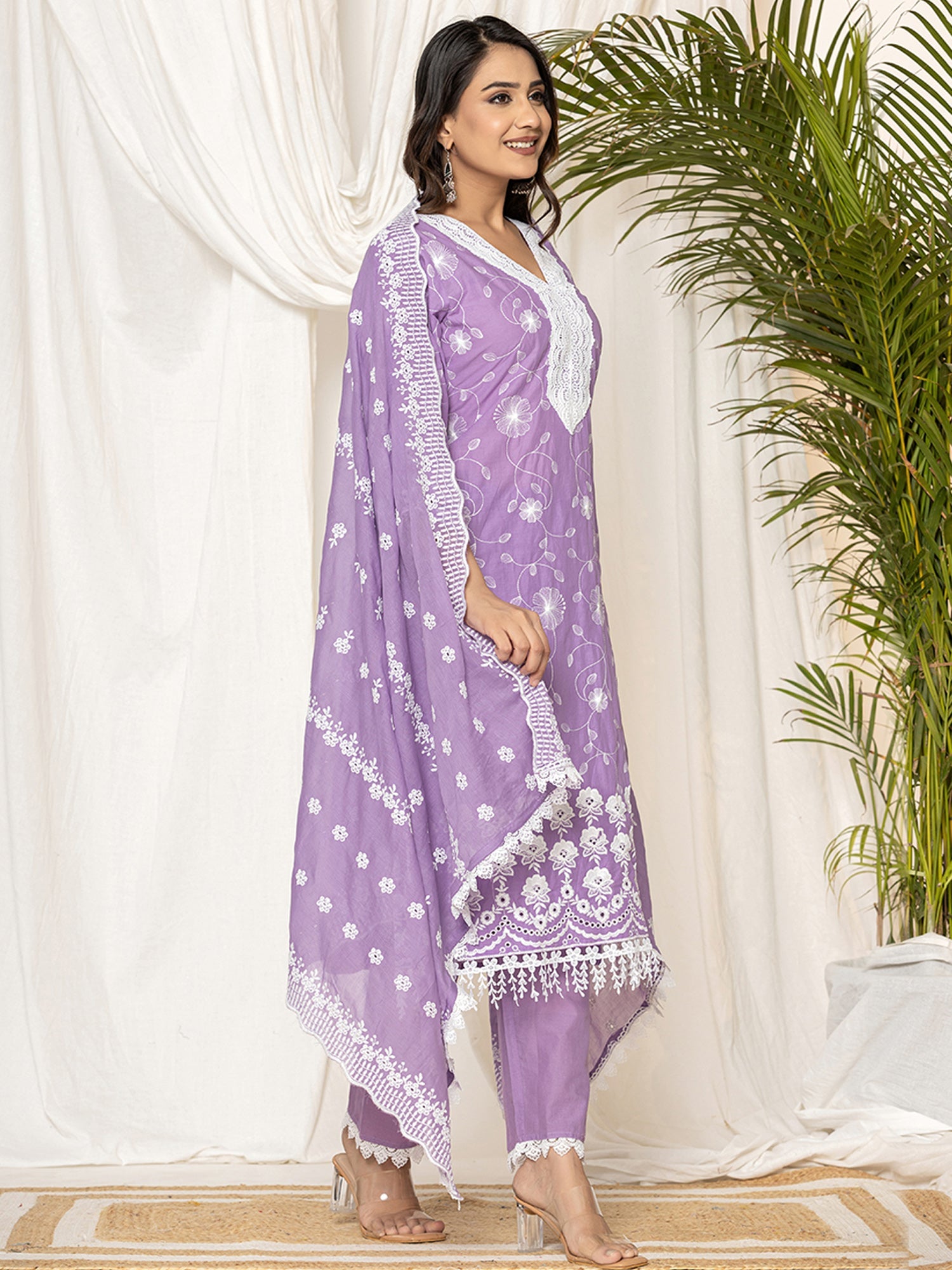 Women's Lavender Pure Cotton Kurta Set - Taantav