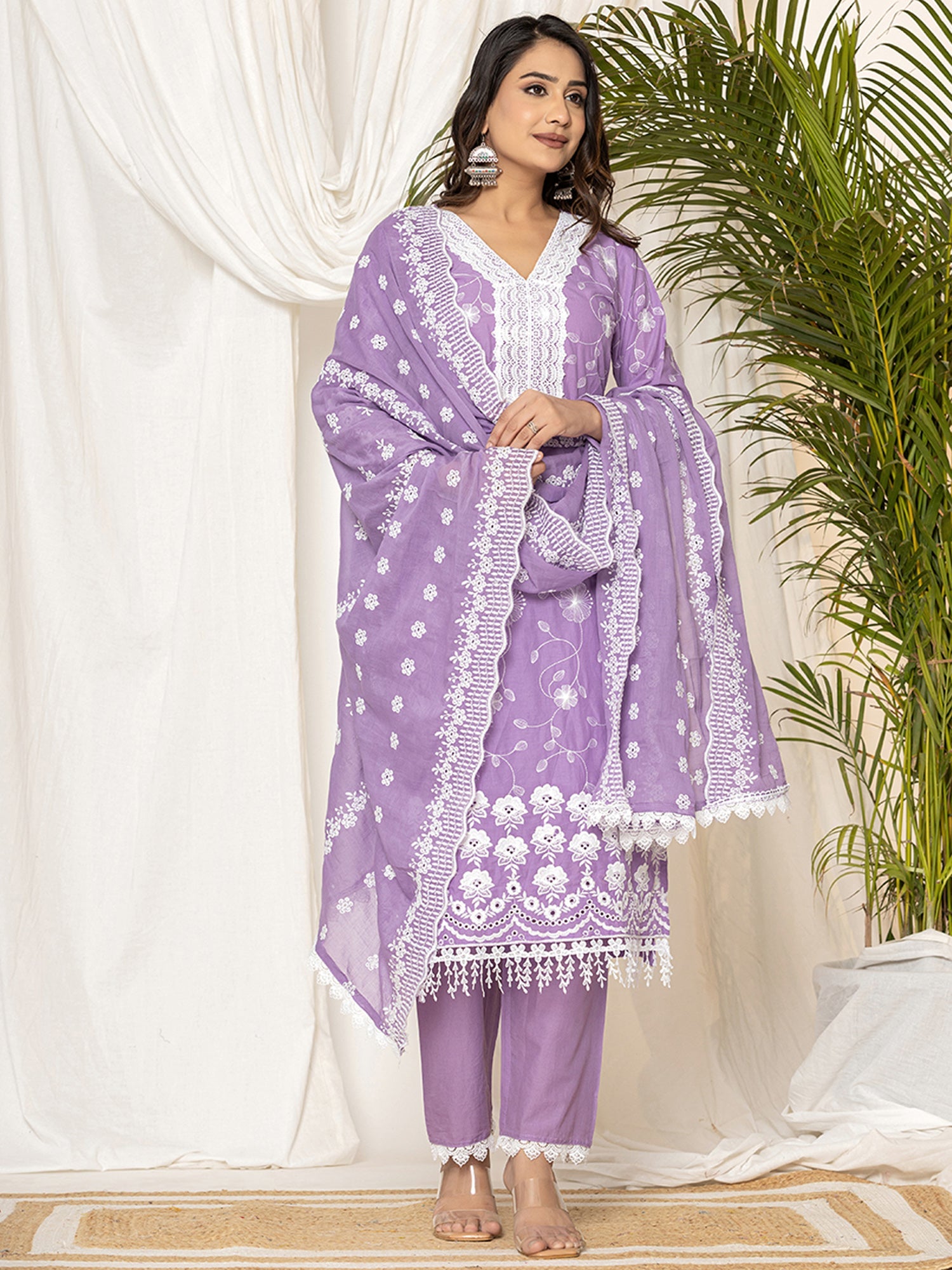 Women's Lavender Pure Cotton Kurta Set - Taantav