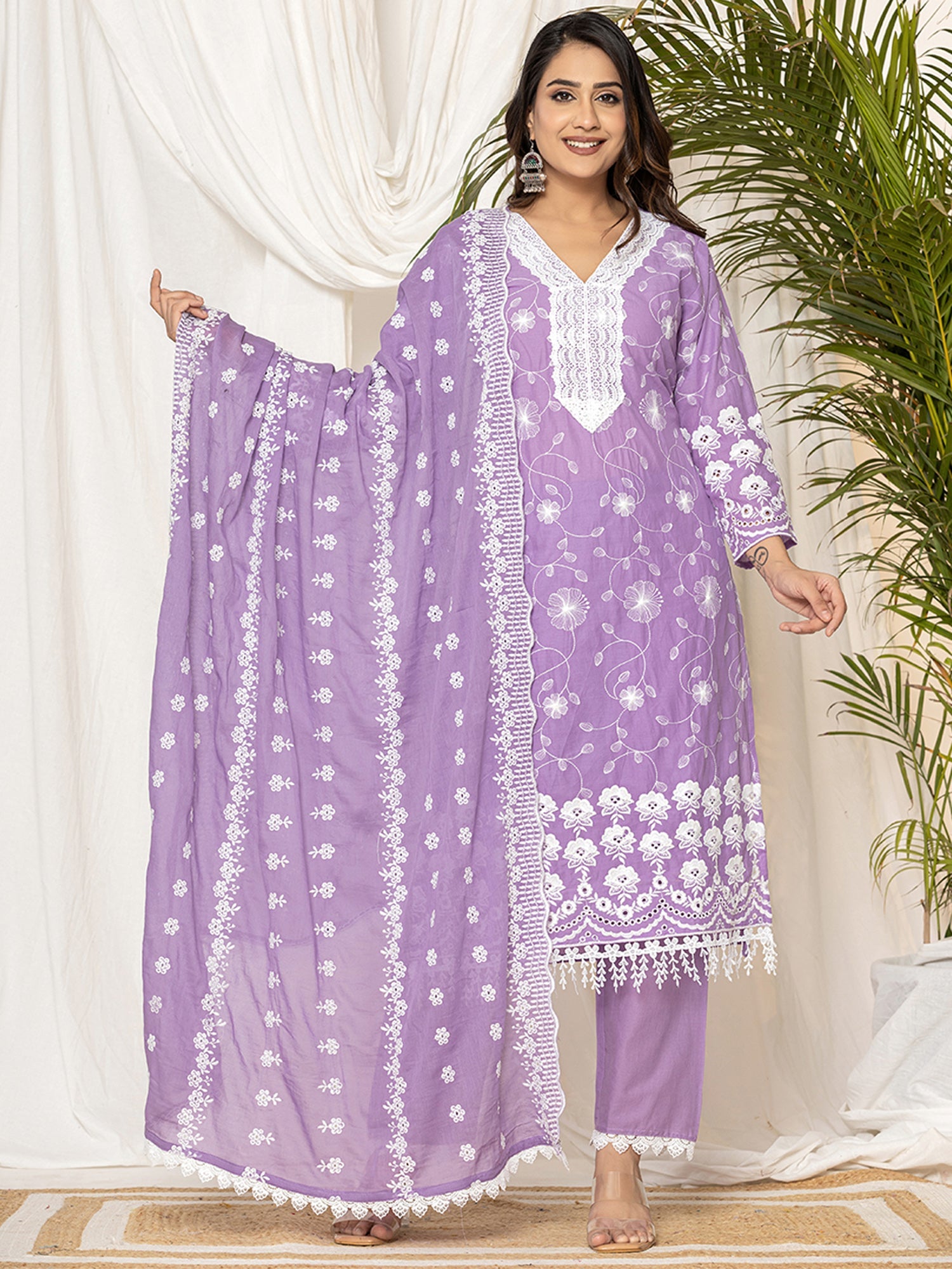 Women's Lavender Pure Cotton Kurta Set - Taantav