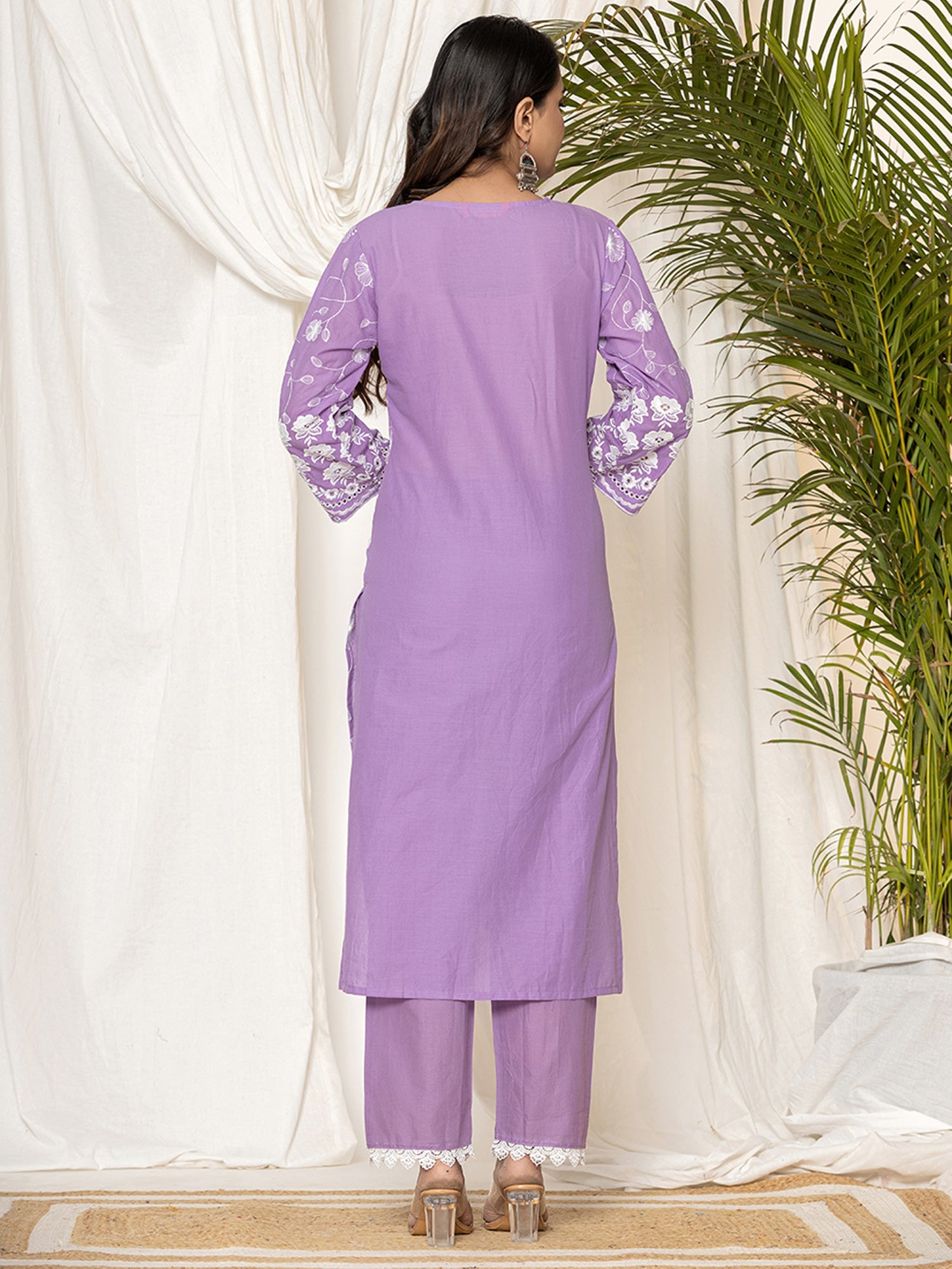 Women's Lavender Pure Cotton Kurta Set - Taantav