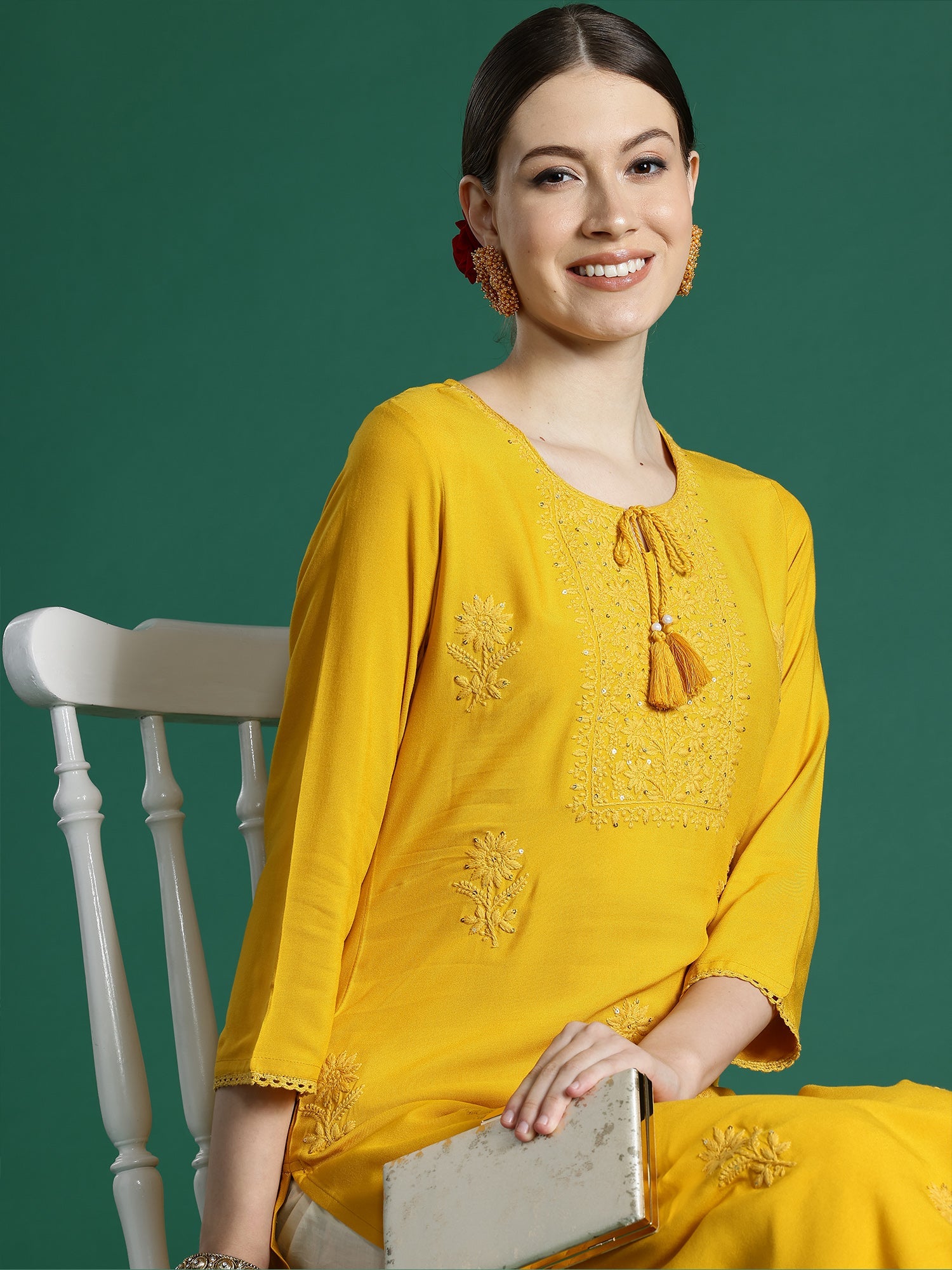 Women's Mustard Viscose Rayon Kurta - Taantav