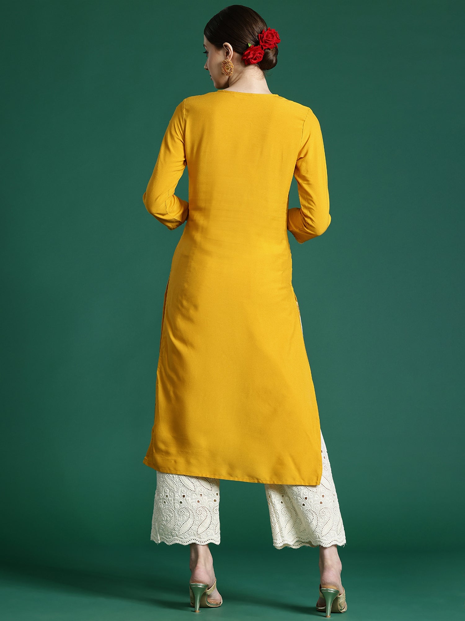 Women's Mustard Viscose Rayon Kurta - Taantav