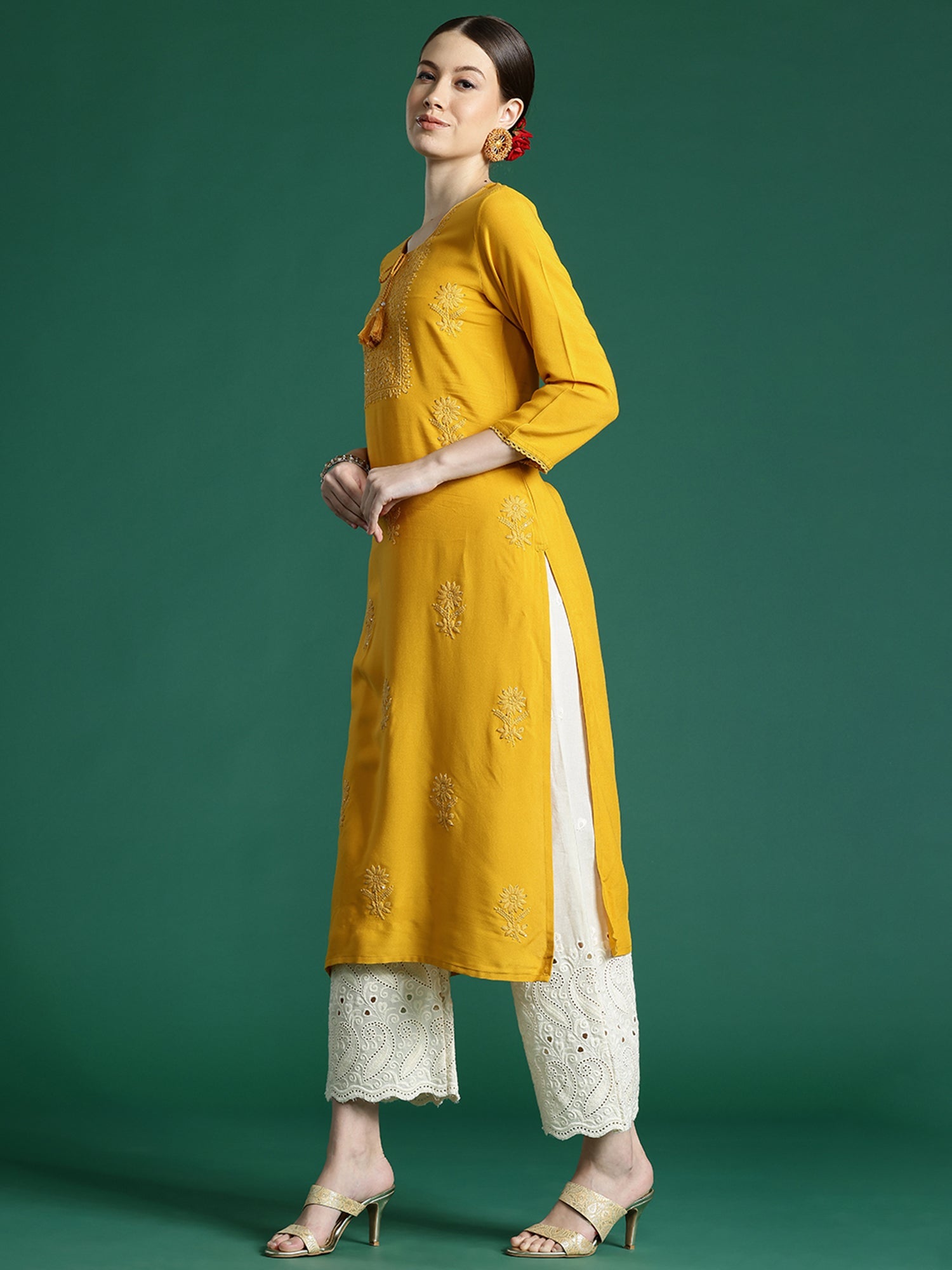 Women's Mustard Viscose Rayon Kurta - Taantav