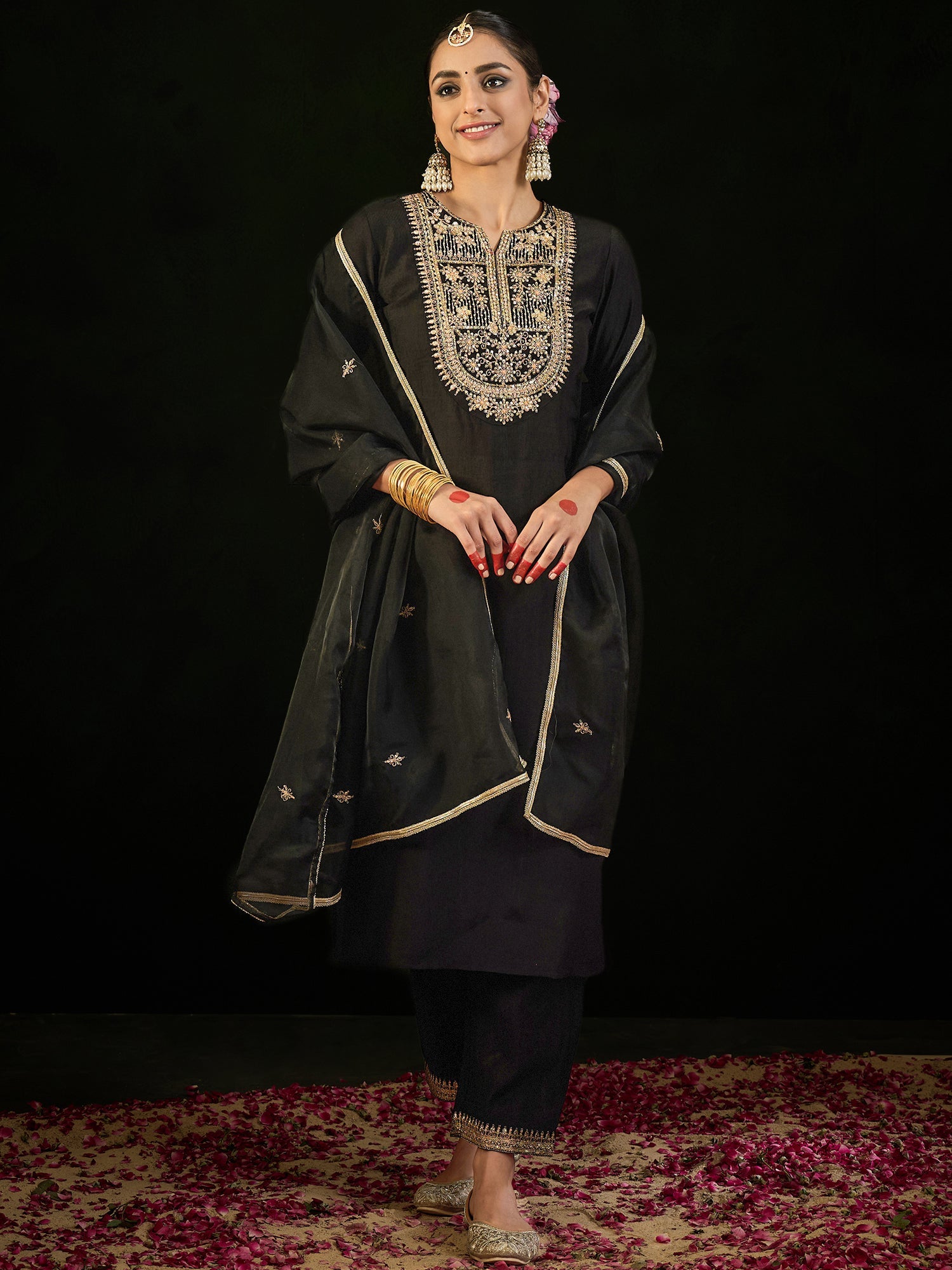 Women's Black Liva Kurta Set - Taantav