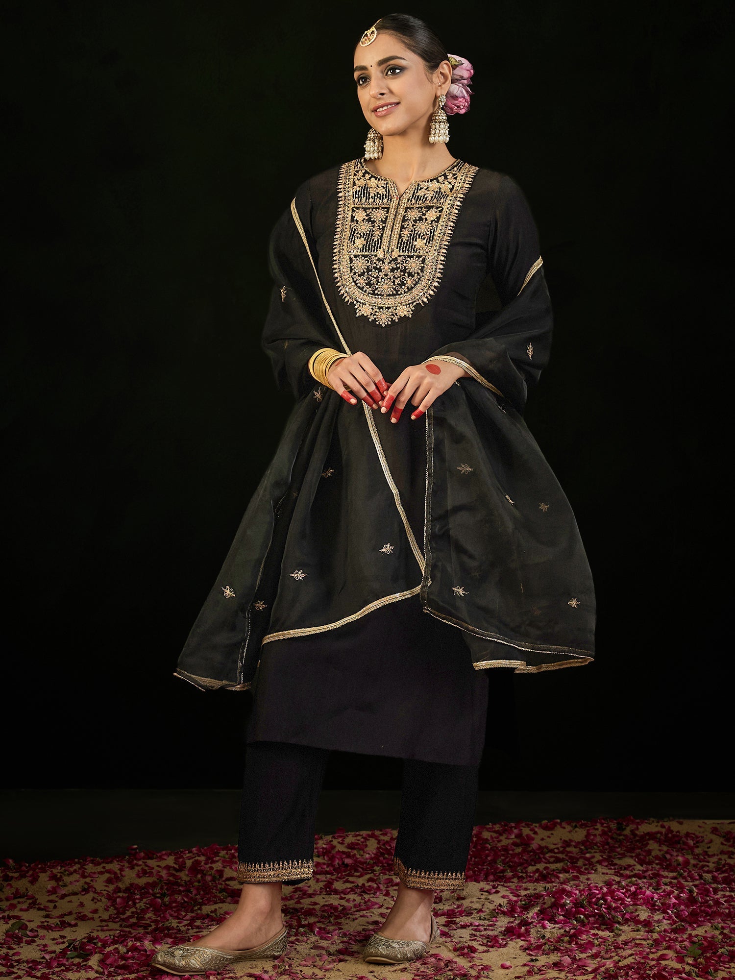 Women's Black Liva Kurta Set - Taantav