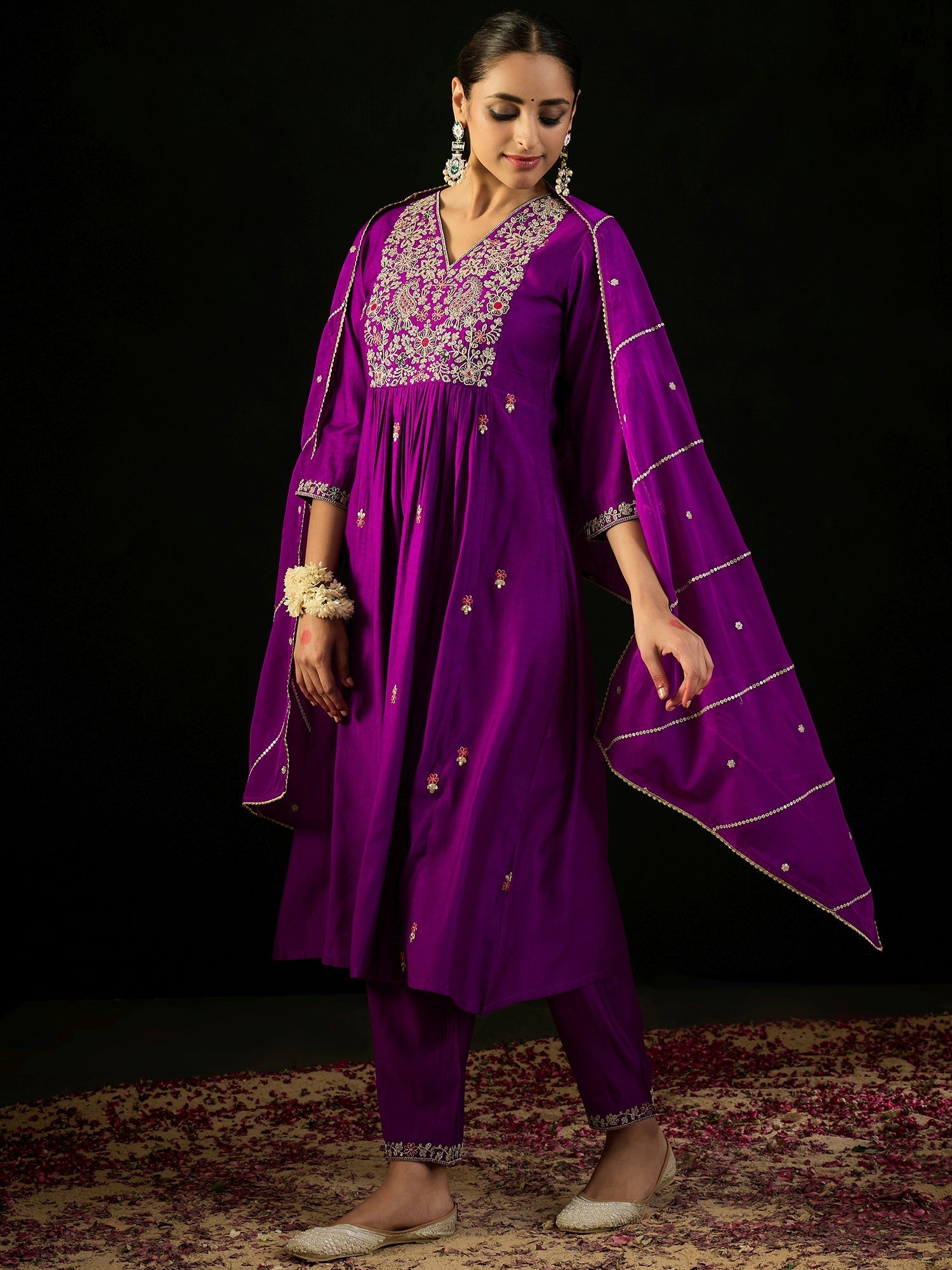 Women's Purple Liva Kurta Set - Taantav