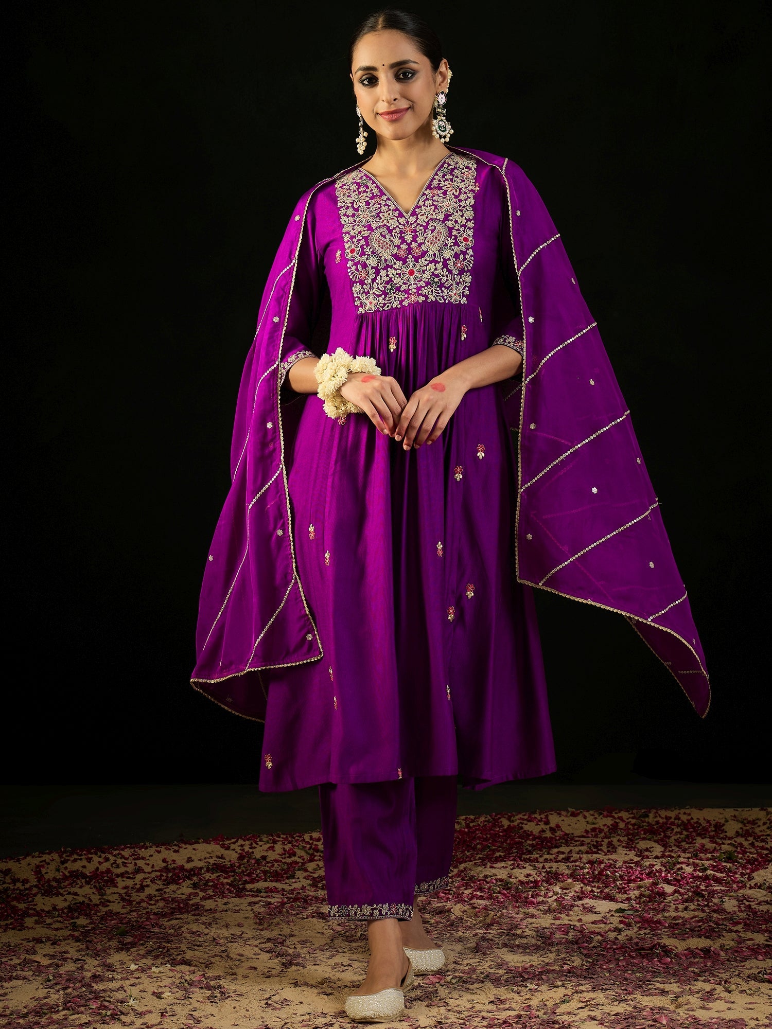 Women's Purple Liva Kurta Set - Taantav