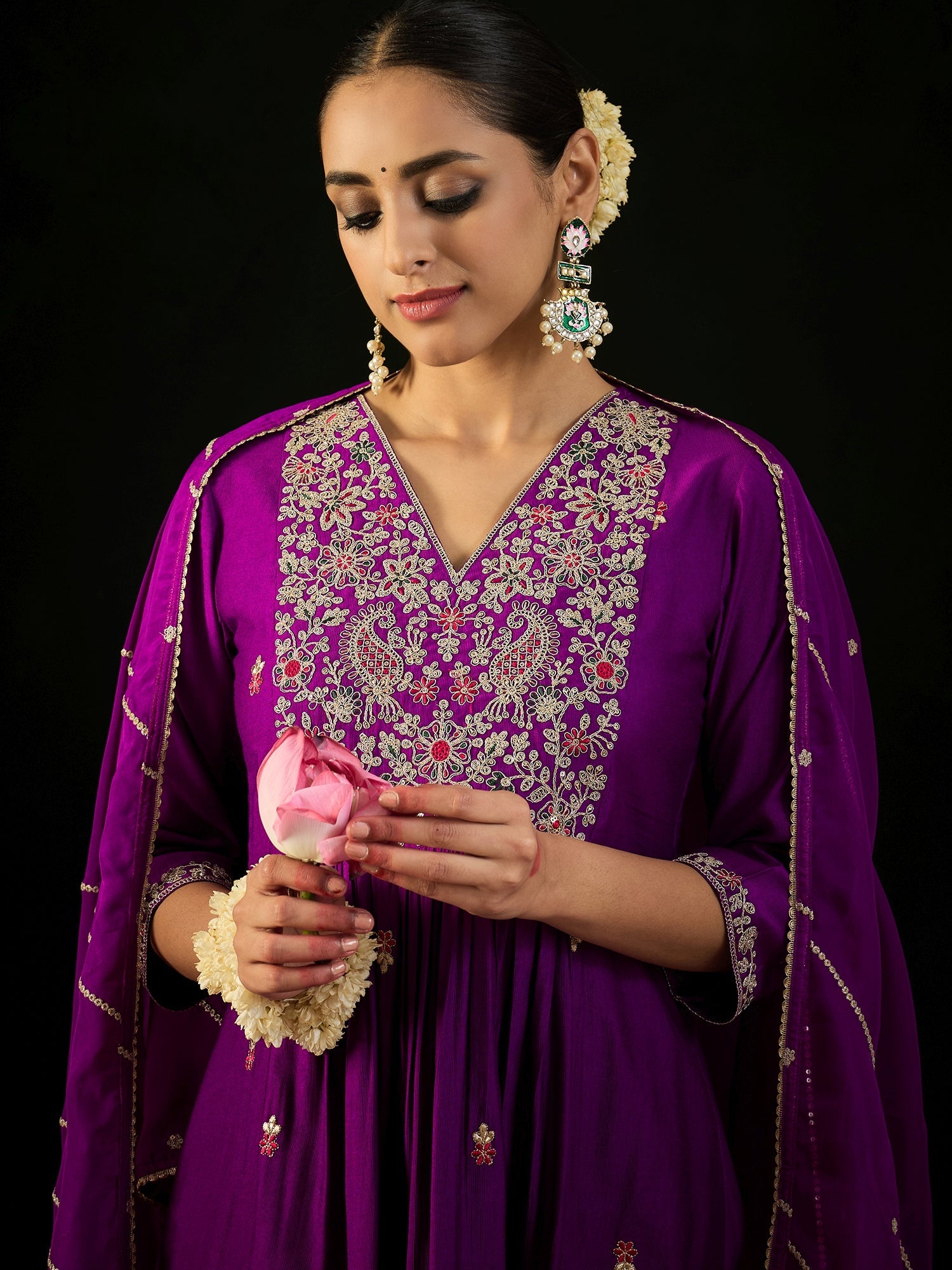 Women's Purple Liva Kurta Set - Taantav