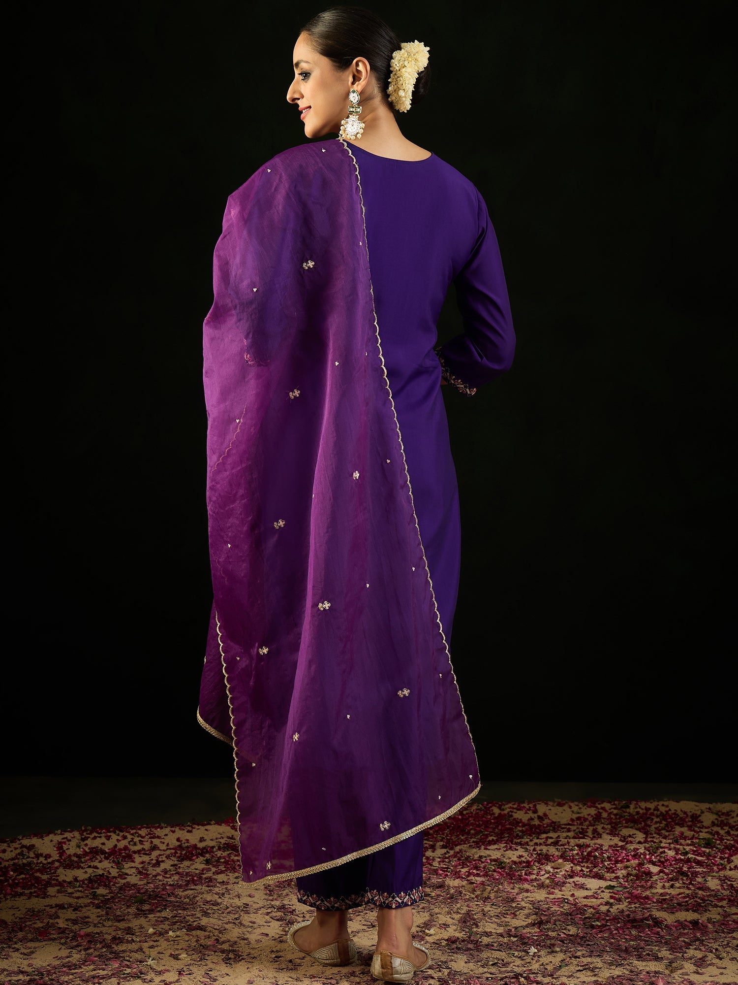 Women's Purple Silk Blend Kurta Set - Taantav